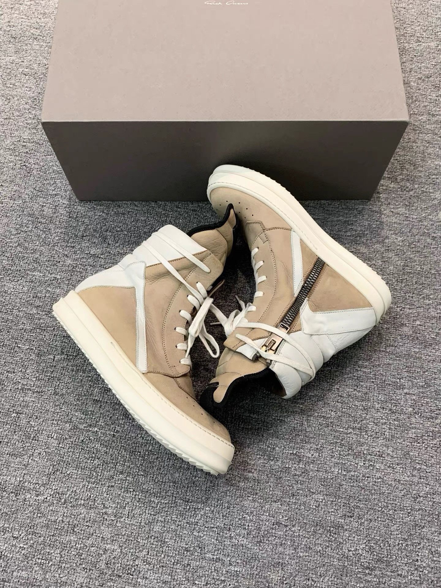 Rick Owens Rick Owens Brown White Leather High-Top Geobasket K34 Size US 6 / IT 36 - 5 Thumbnail