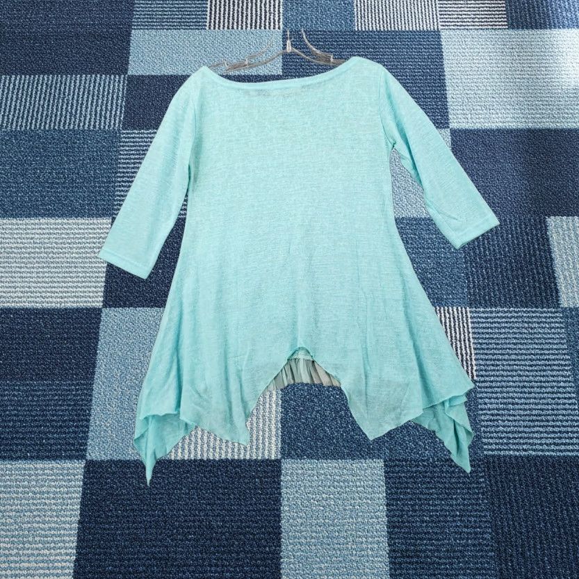 Vintage New Line Blouse Shirt Womens M Blue 3/4 Sleeve Skull Lagenlook Rhinestone Sequin Casual Tie-Front Size M / US 6-8 / IT 42-44 - 1 Thumbnail