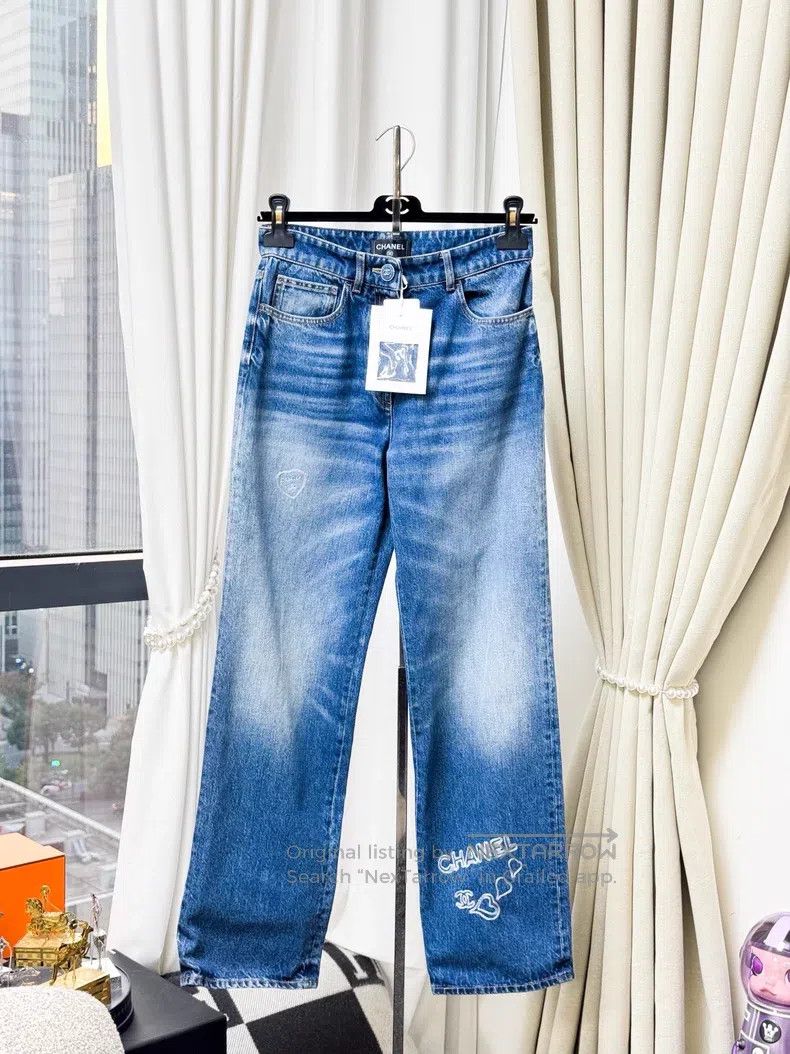 Chanel Chanel Love embroidery graffiti blue straight jeans trouse Size 42" / US 20 - 1 Thumbnail