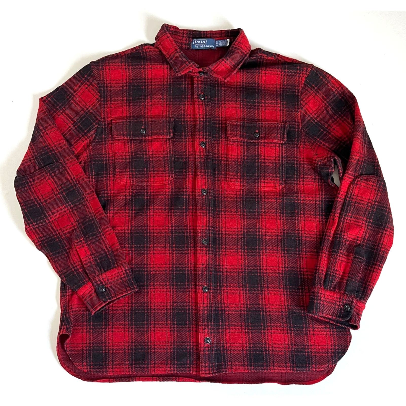 Polo Ralph Lauren VINTAGE Polo Ralph Lauren Men's Plaid Knit Flannel Workshirt XL Red Black Button-Up Casual, Classic Americana Mens Size US XL / EU 56 / 4 - 5 Thumbnail
