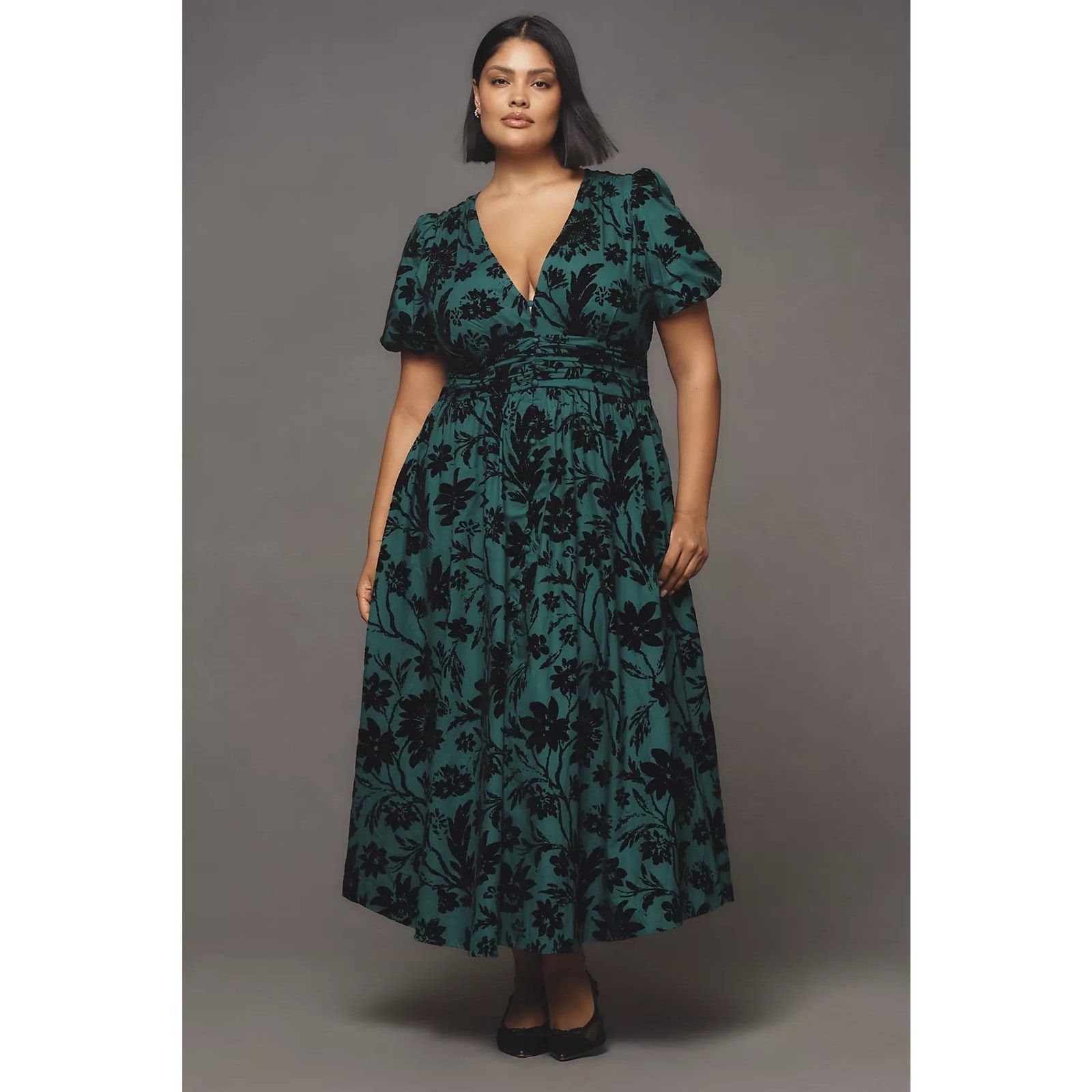 Anthropologie NWT The Katerina Button-Front Dress $198 XXS 00 Dark Green Size XXS / US 00 / IT 34 - 4 Thumbnail
