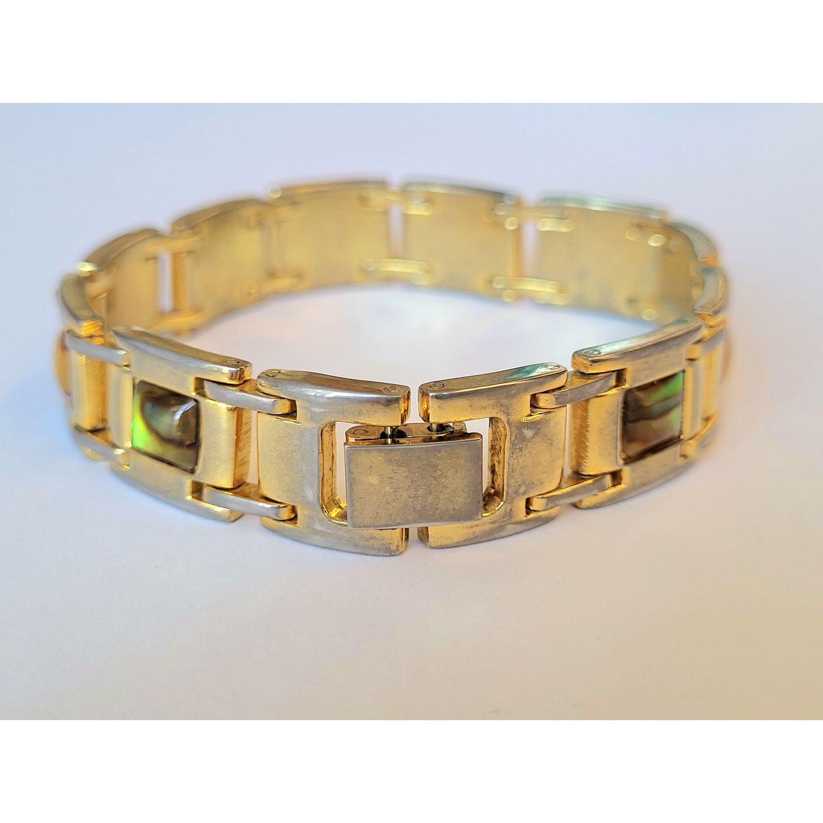 Other Gold Abalone Link Bracelet Vintage Chunky Size ONE SIZE - 6 Thumbnail