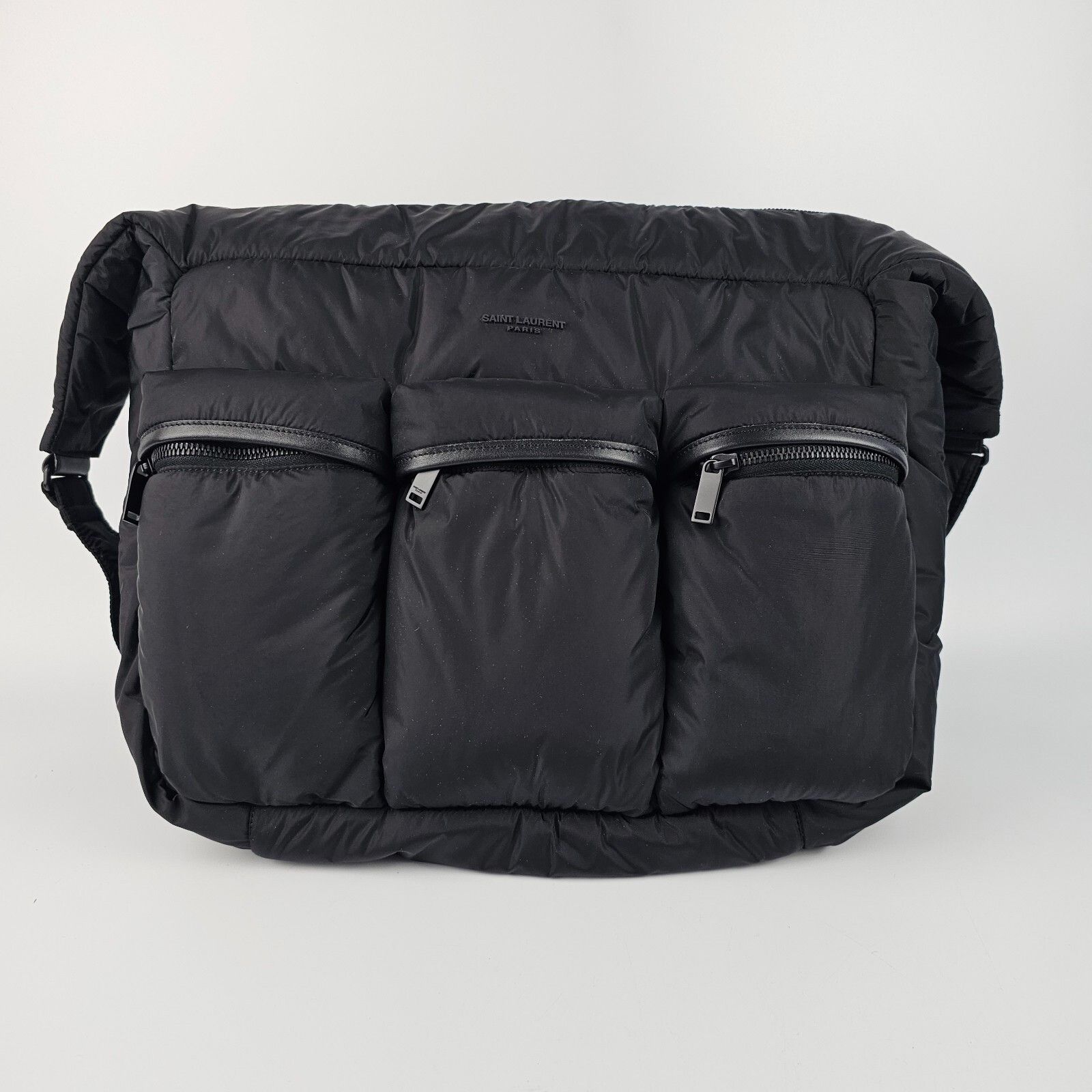 SAINT LAURENT Multi-Pocket Black Nylon Hobo Bag New And Auth