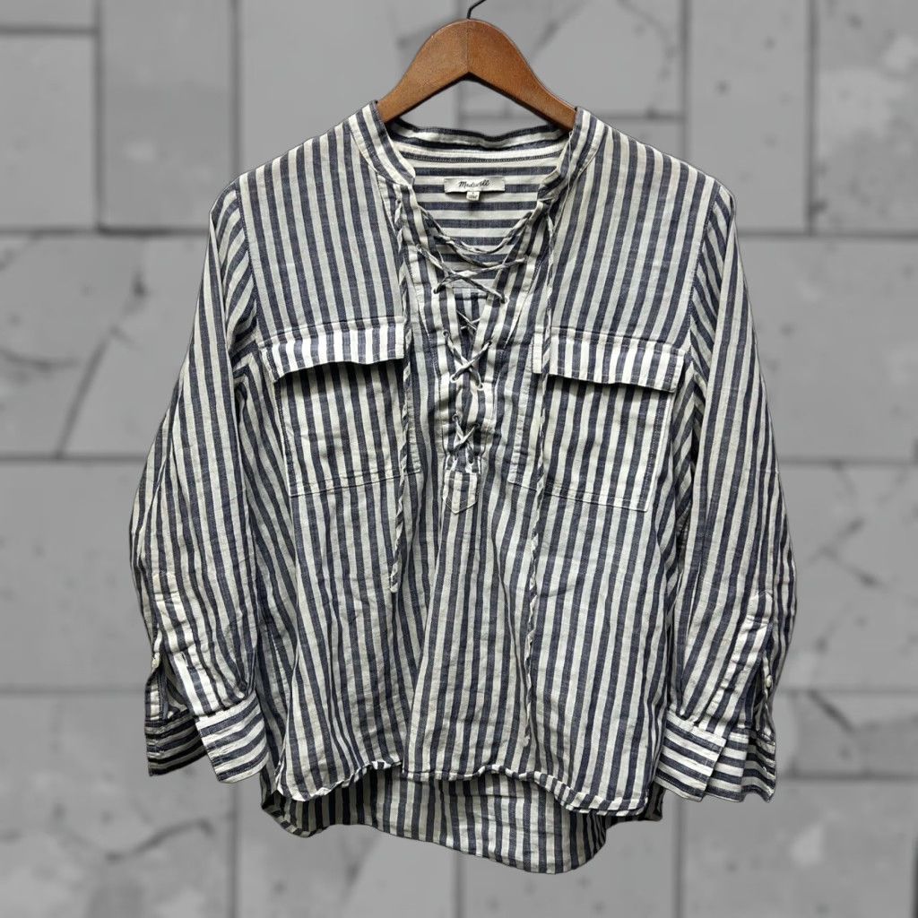 Madewell Madewell Striped Blouse Womens Small Gray Size S / US 4 / IT 40 - 1 Thumbnail