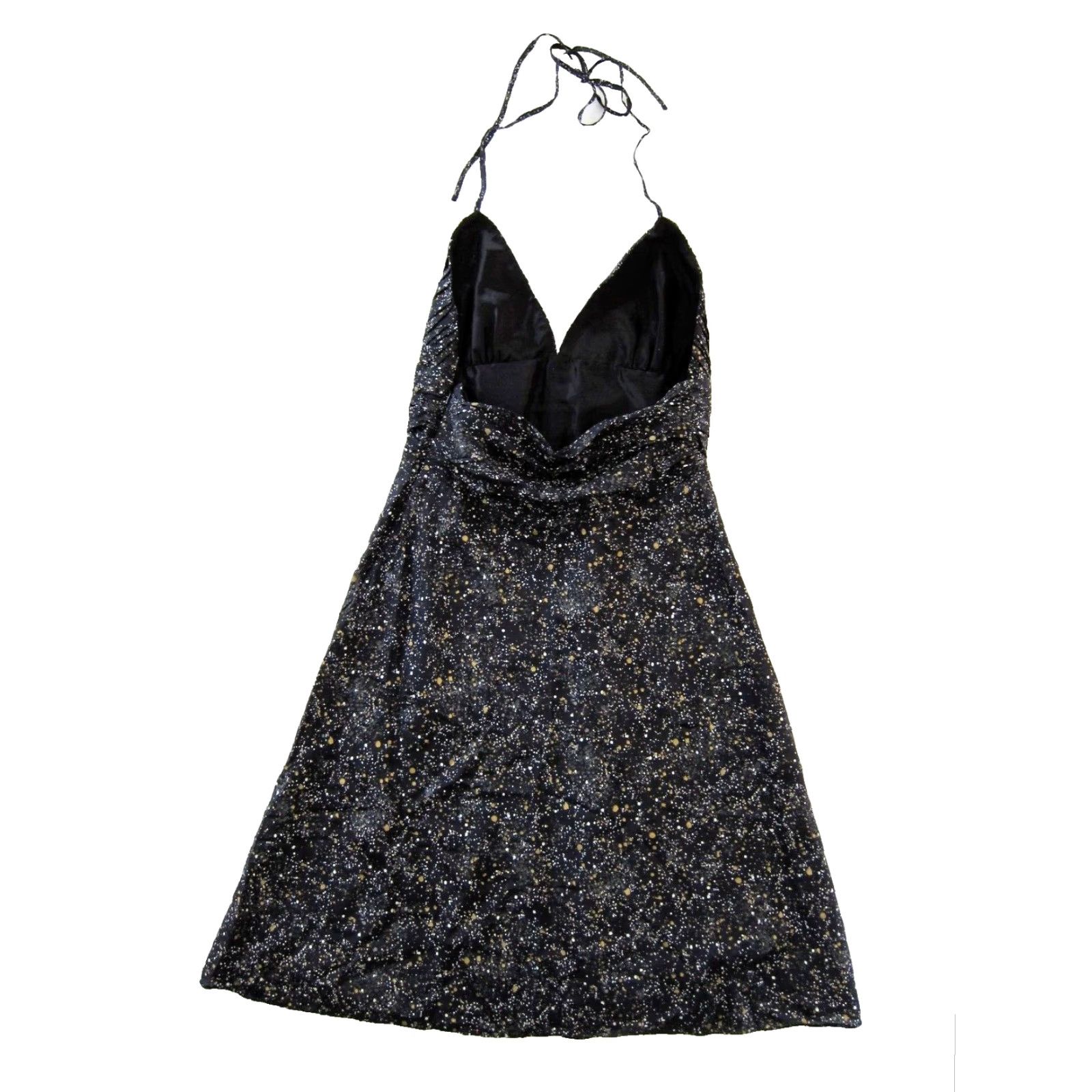 Express VINTAGE Express 100% Silk Black Gold White Speckled Empire Halter Sun Dress Women 6 Size M / US 6-8 / IT 42-44 - 2 Thumbnail