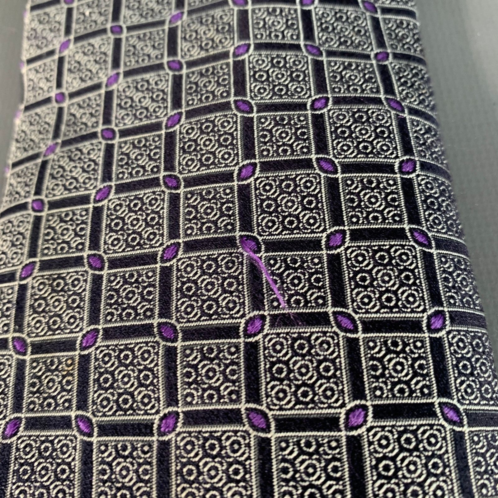 Canali CANALI One Size Black Purple Checkered Jacquard Silk Tie Size ONE SIZE - 4 Thumbnail
