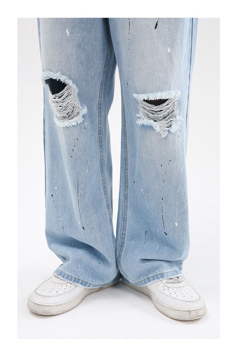 Japanese Brand × Jean Men's ink-splashed straight-leg ripped casual jeans Size US 32 / EU 48 - 5 Thumbnail