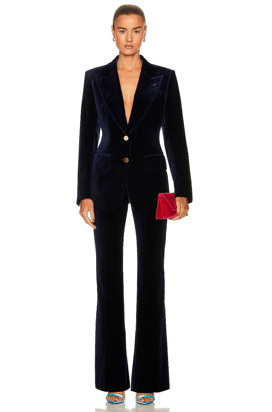 Tom Ford o1w1db10225 PAW472 Velvet Flare Pant in Navy Blue Size 30" / US 8 / IT 44 - 4 Thumbnail