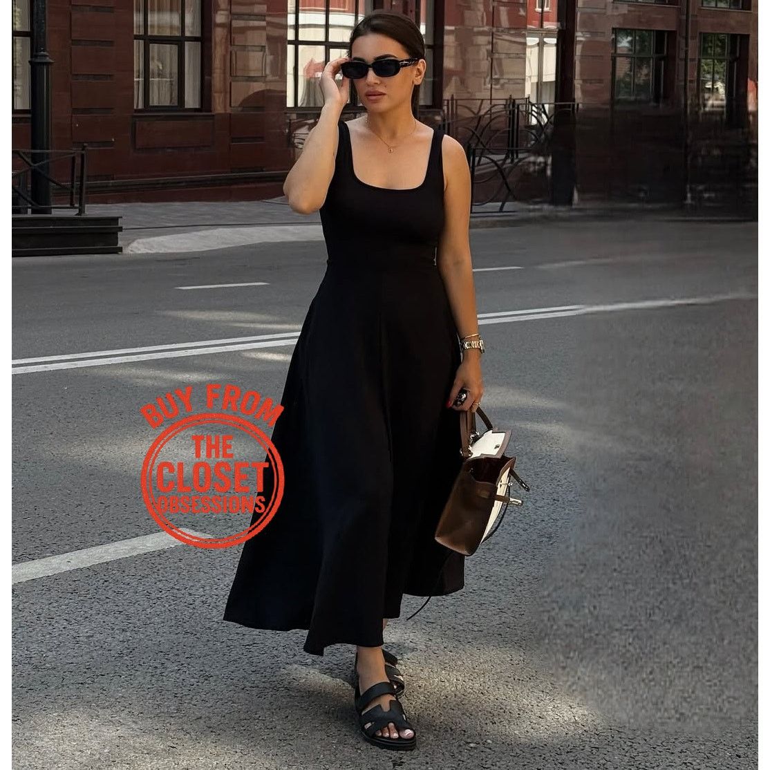 ZARA A-Line Black Midi Dress NWT Square Neck Size L