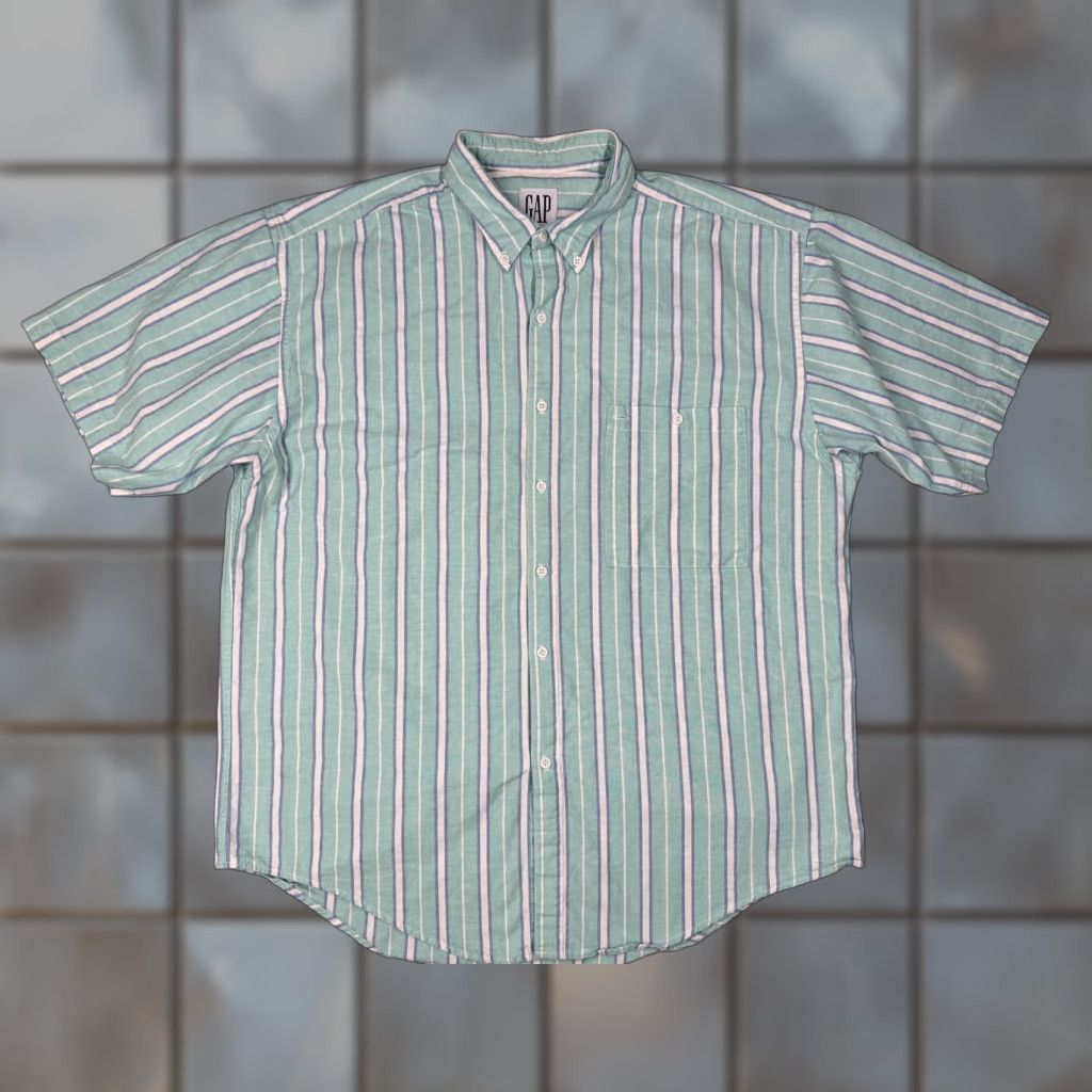 Gap VINTAGE GAP Shirt Mens XL Blue Striped Button-Down Made USA 90s Size US XL / EU 56 / 4 - 1 Thumbnail