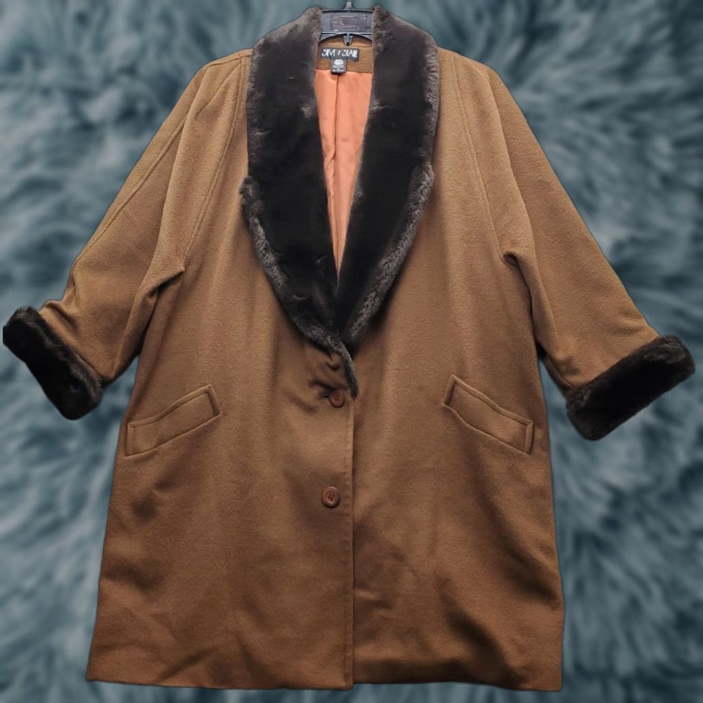 Vintage VINTAGE Steve By Searle Trench Coat Womens Size14 Brown Faux Fur Trim Button Front USA Coat Size XL / US 12-14 / IT 48-50 - 1 Thumbnail
