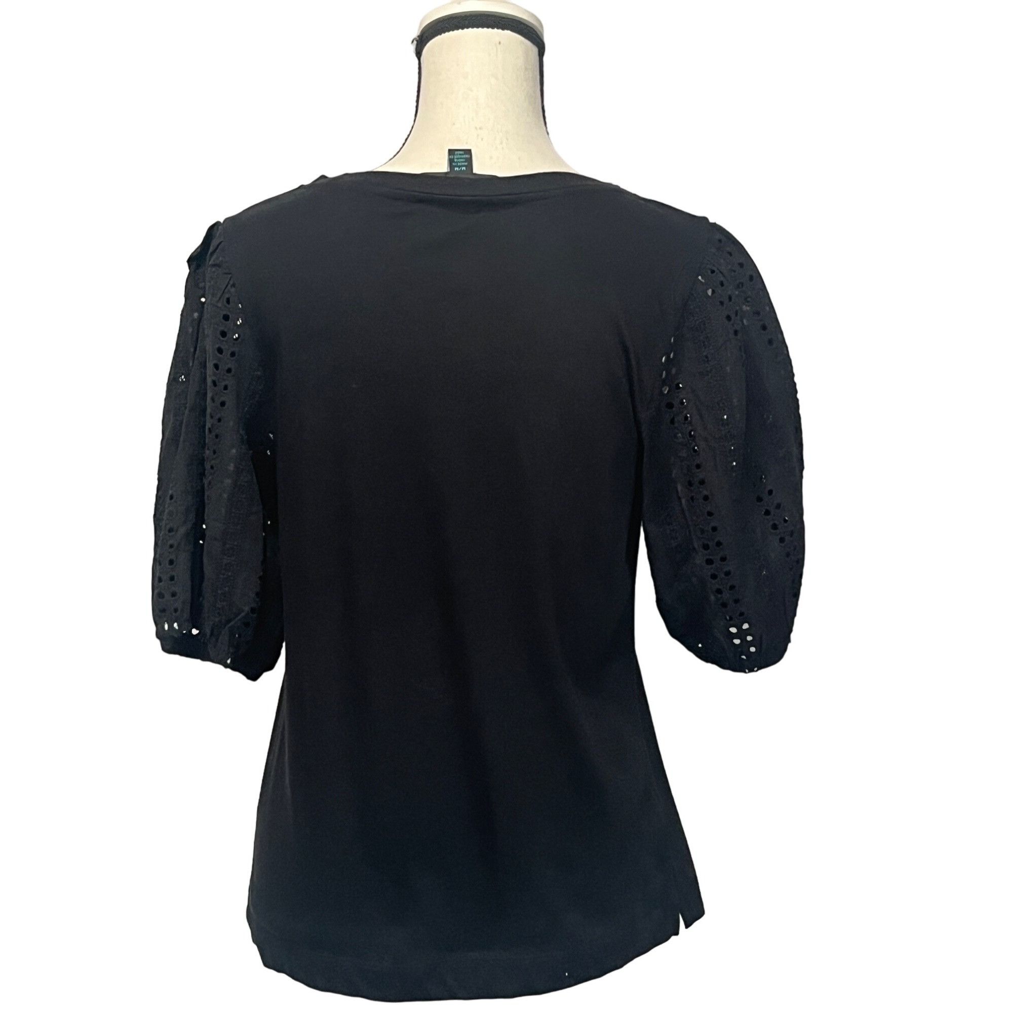 Other Faith & Zoe Women’s Eyelet Ballon Sleeve Top, Black, M Size M / US 6-8 / IT 42-44 - 4 Thumbnail