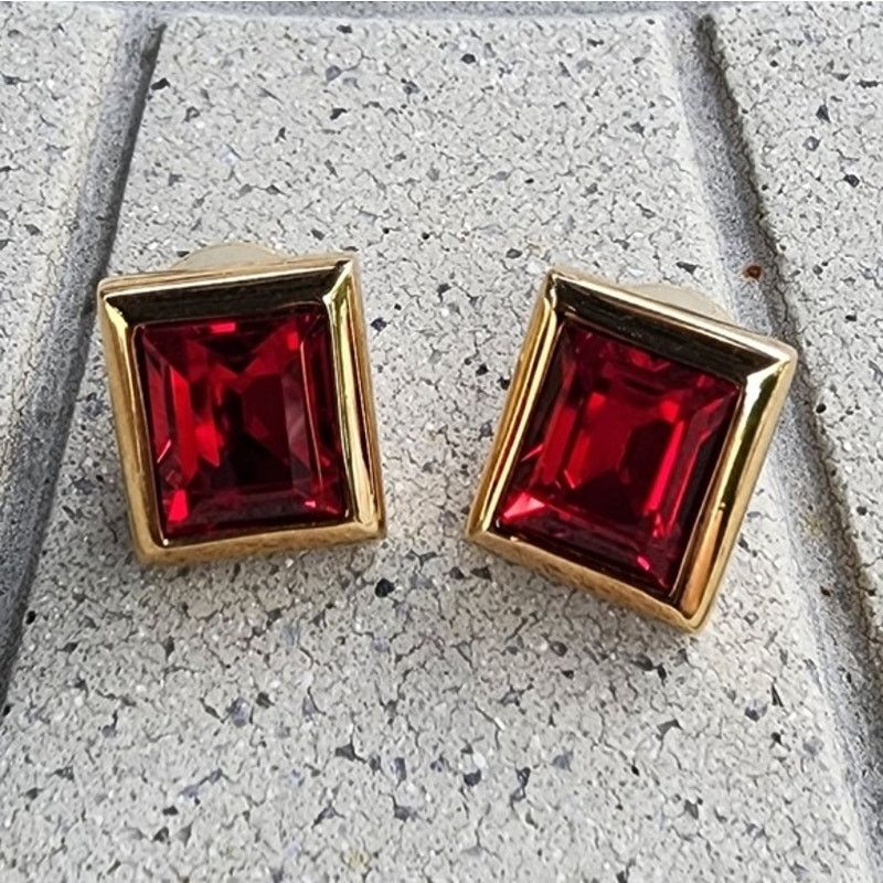 Swarovski SAL Swarovski Red Crystal Gold Plated Rectangle Earrings Size ONE SIZE - 7 Thumbnail