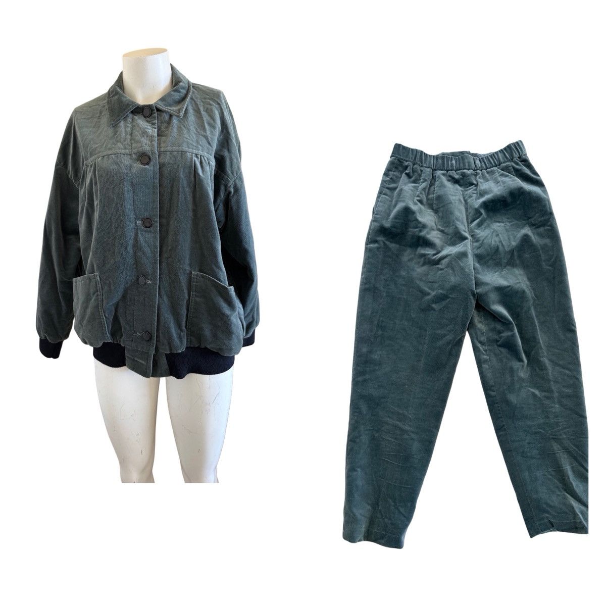 Other Vintage women’s 2 pc set coat pants sage green velvet plush Size M / US 6-8 / IT 42-44 - 2 Thumbnail