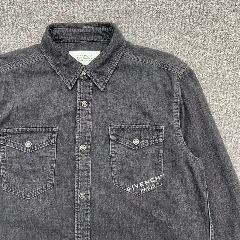 Givenchy Givenchy Chest Destroyed Logo Grey Denim Shirt 2506-Nextarr Size US S / EU 44-46 / 1 - 4 Thumbnail