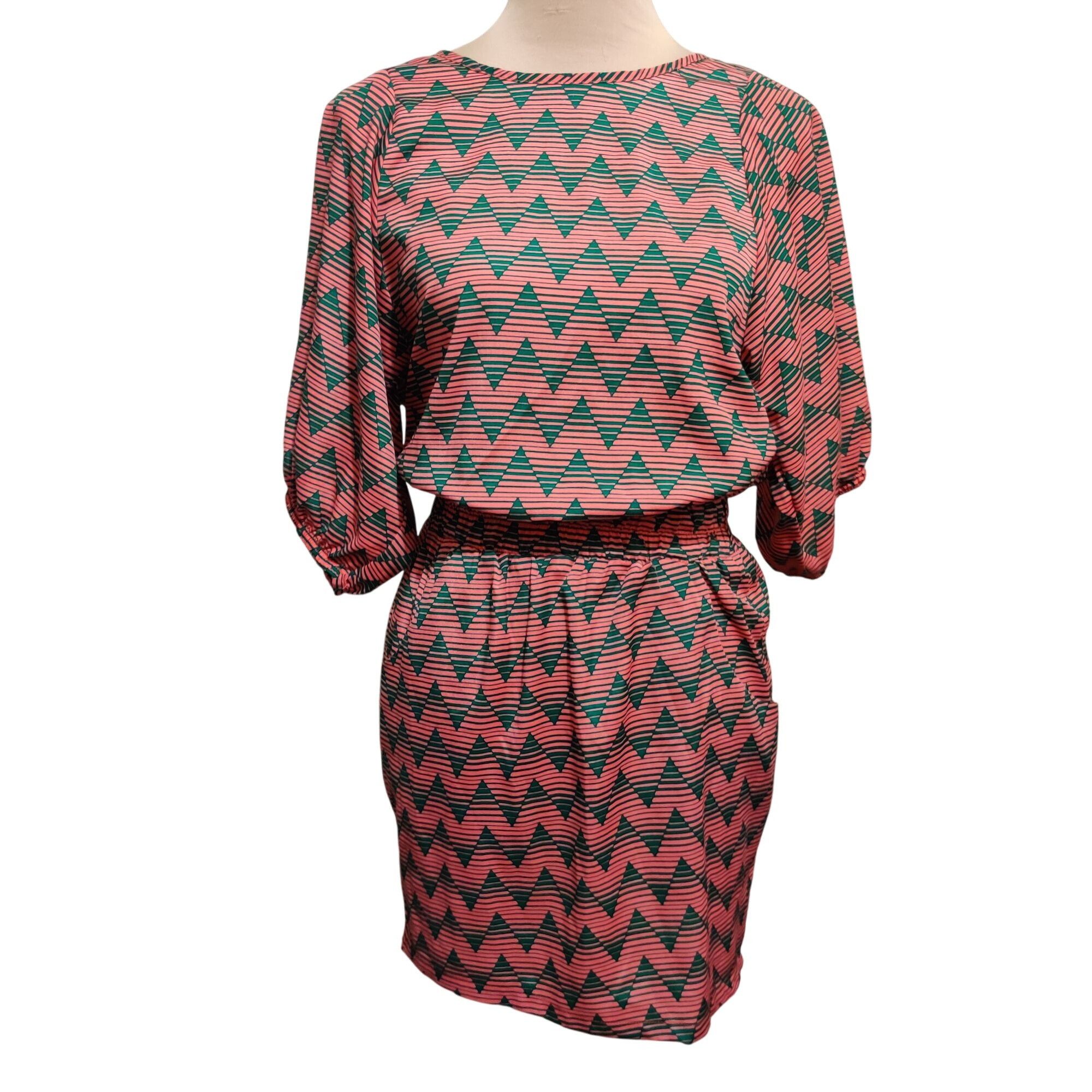 Other Emma Rose S Coral Green Chevron Tie Back Dress Boho Retro Bl Size S / US 4 / IT 40 - 1 Thumbnail