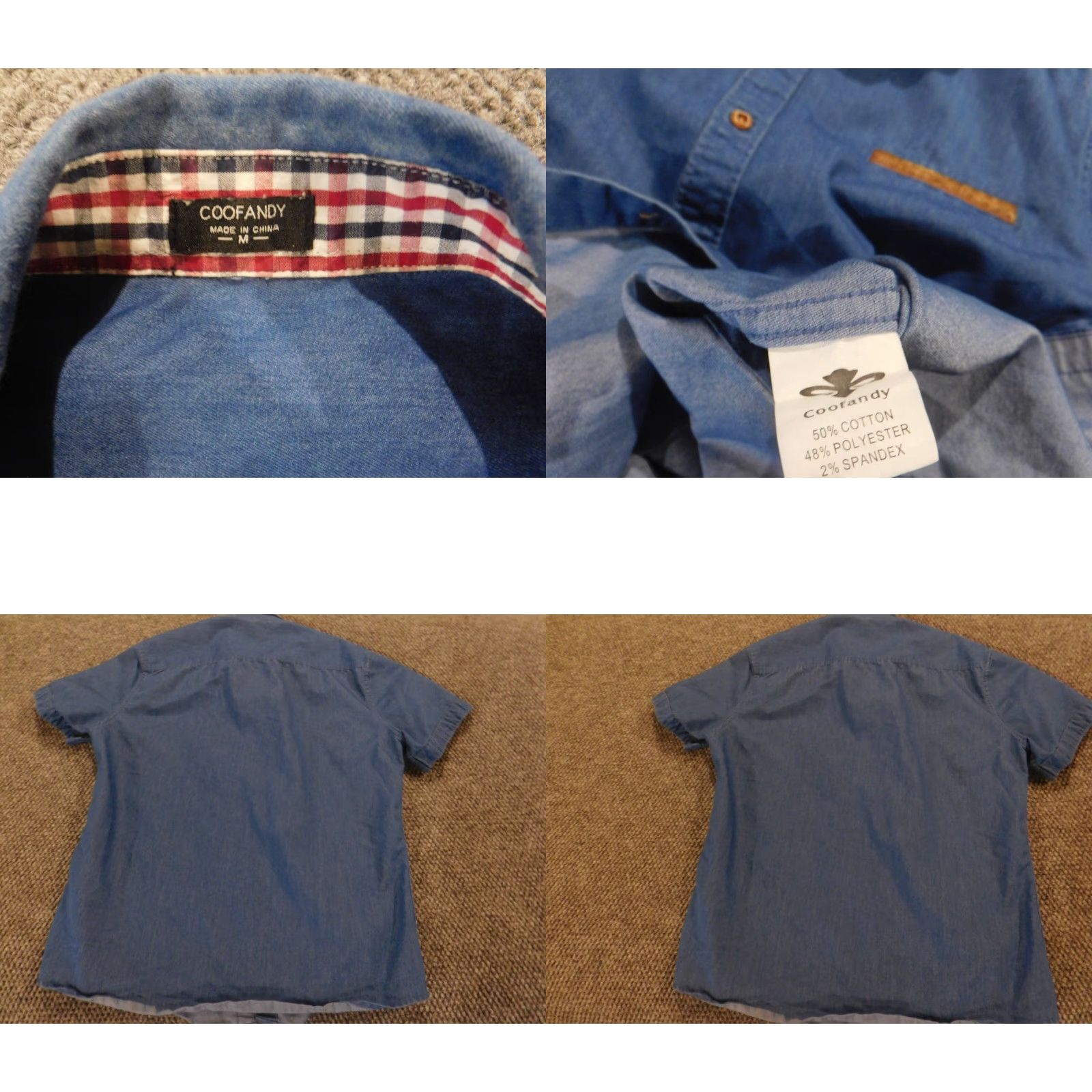 Denime Coofandy Mens Shirt Medium Blue Soft denim Button Up Short Sleeve Henley Button-Down Collar Casual Logo Western All Seasons Regular Men's Shirt Size US M / EU 48-50 / 2 - 8 Thumbnail