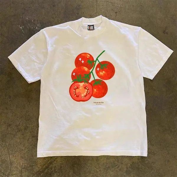 Japanese Brand VIBE White casual retro tomato print cotton t-shirt Size US M / EU 48-50 / 2 - 5 Thumbnail