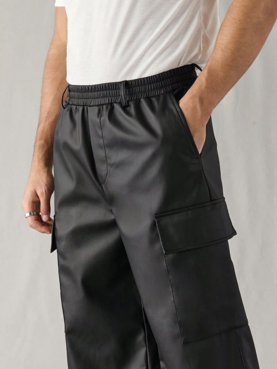 Shein Manfinity RebelGame Woven Loose Straight Leather Pants 44 Size US 44 / EU 60 - 3 Thumbnail