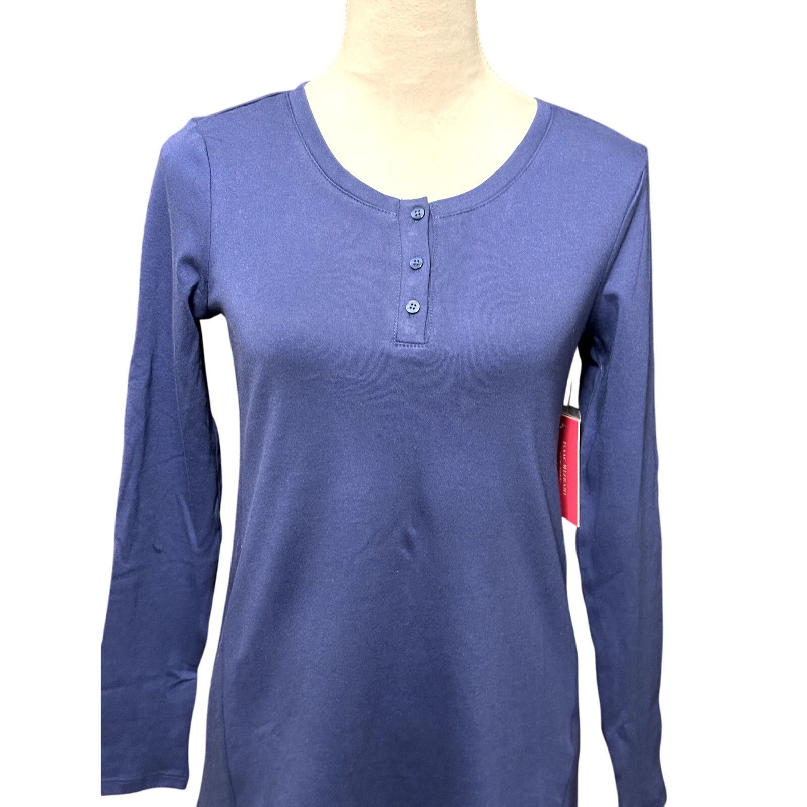 Isaac Mizrahi Isaac Mizrahi Henley T-Shirt Long Sleeve Blue Women's XS NWT Size XS / US 0-2 / IT 36-38 - 2 Thumbnail