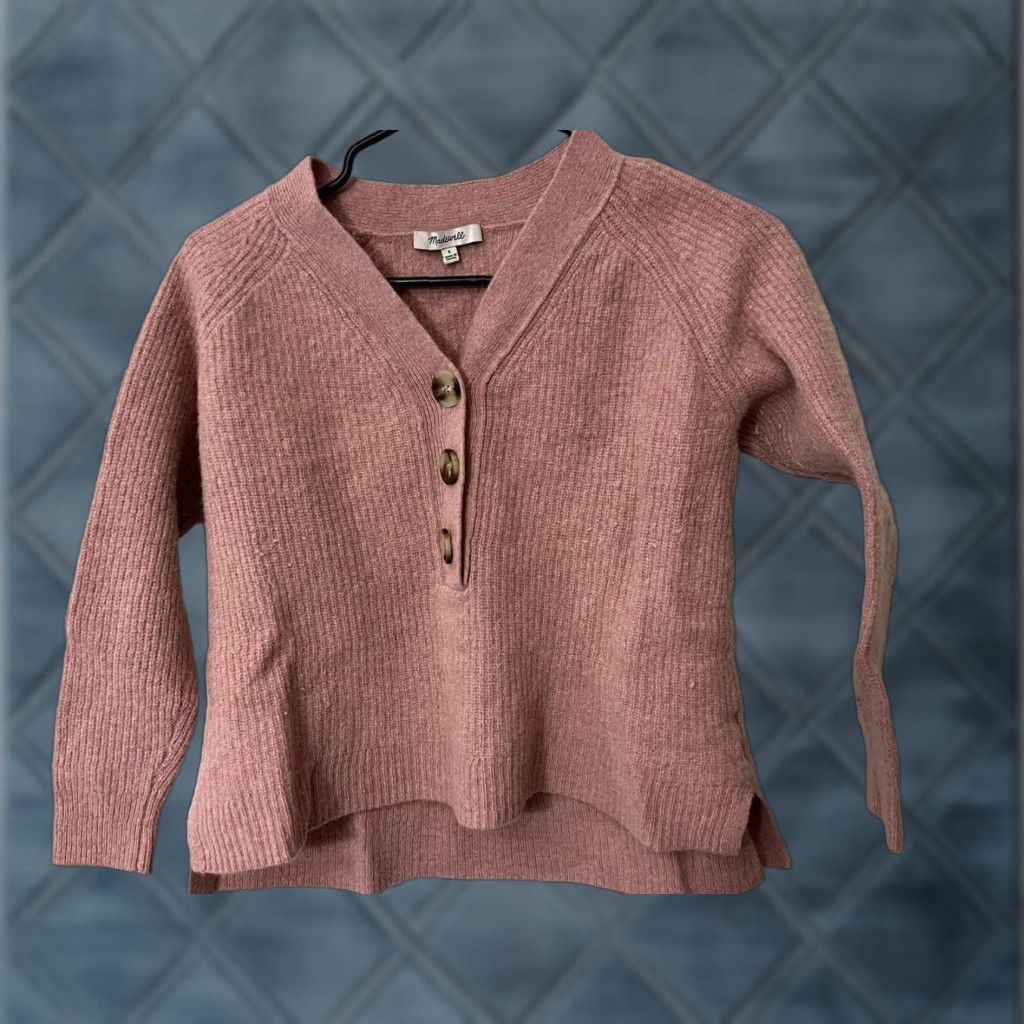 Madewell Madewell Sweater S Pink Wool Blend Ribbed Henley Relaxed 3 Button Womens Size S / US 4 / IT 40 - 1 Thumbnail