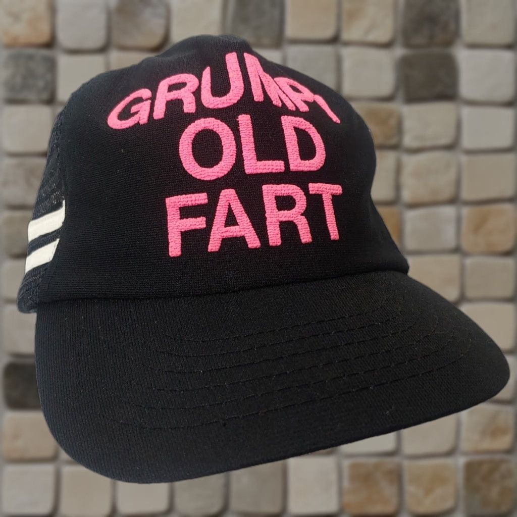 Pinko VINTAGE Grumpy Old Fart Cap Hat 2 Stripe Black White Pink Adjustable Men Snapback Vintage Two Stripe Cap Size ONE SIZE - 1 Thumbnail