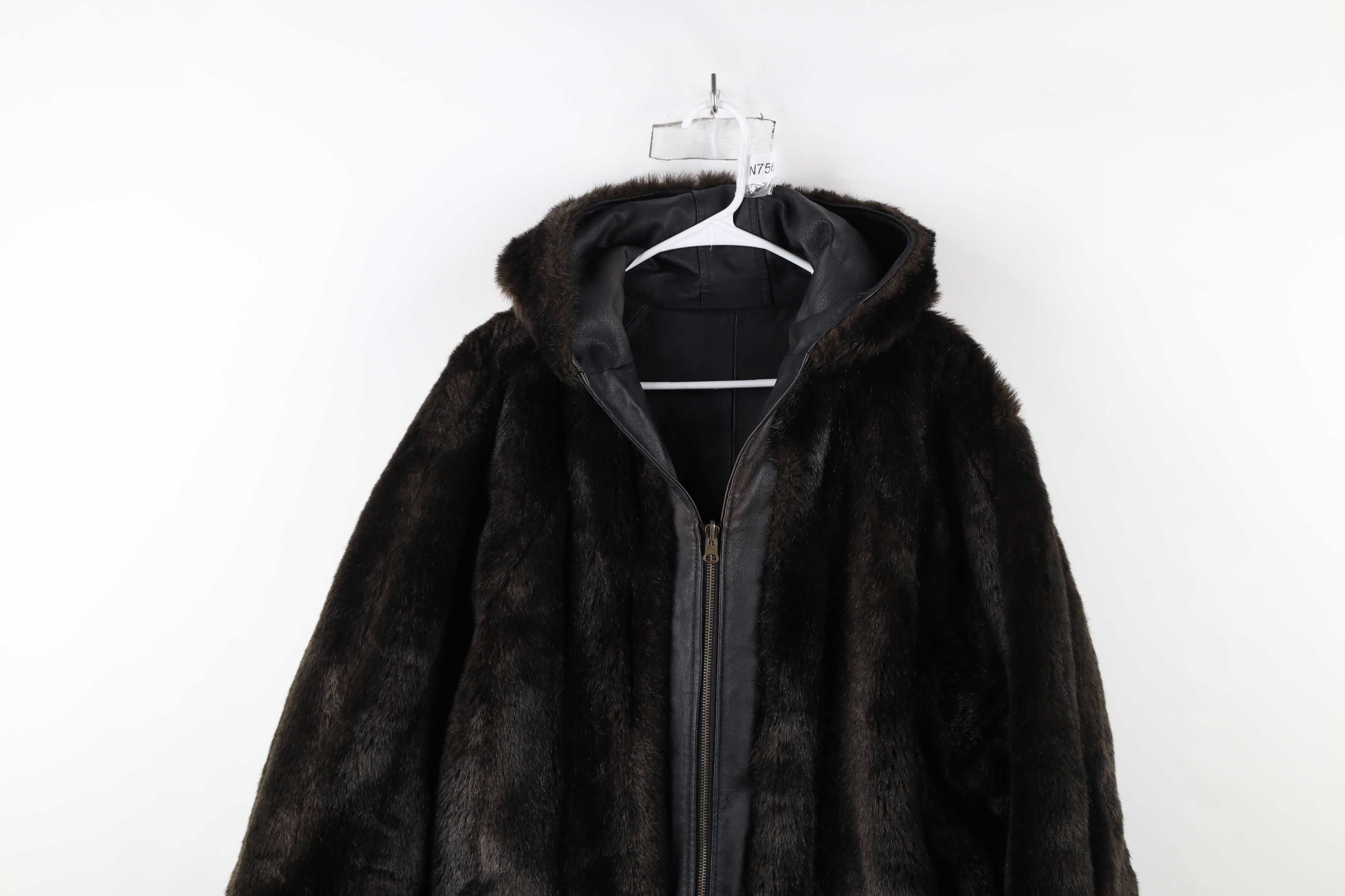 Vintage Vintage 90s Streetwear Reversible Fur Leather Hooded Jacket Size US M / EU 48-50 / 2 - 14 Thumbnail