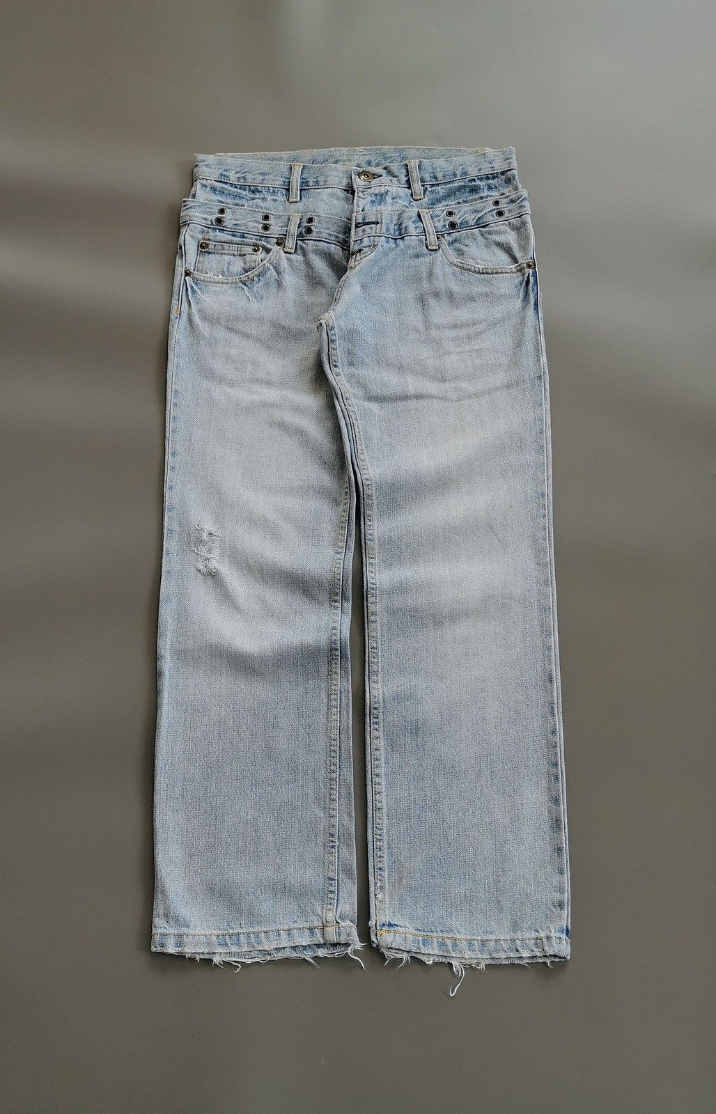 Japanese Brand Mouth Valley Double Waist Light Blue Distressed Jeans Size US 31 - 1 Thumbnail