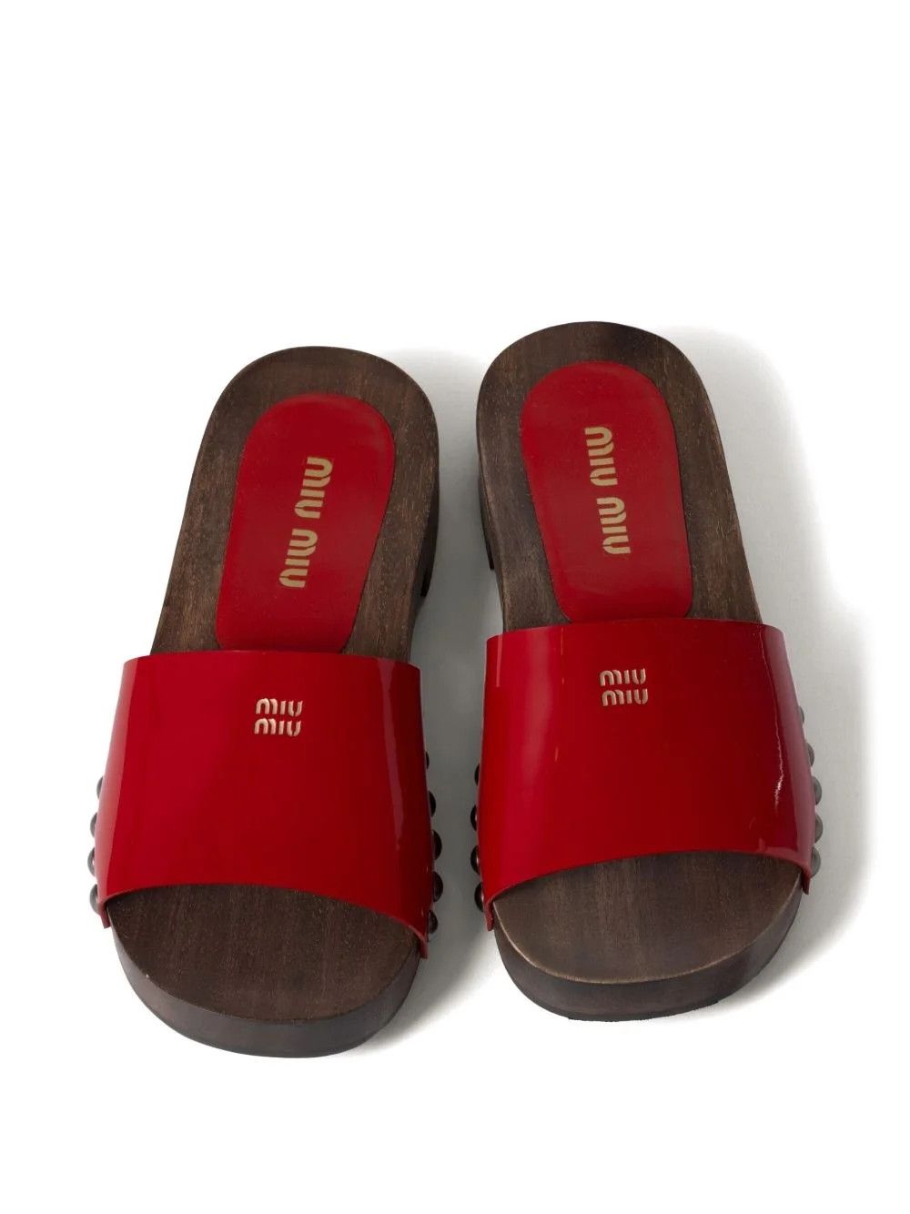 Miu Miu o1B3y1r0526 Leather Slides in Red Size US 9 / IT 39 - 4 Thumbnail