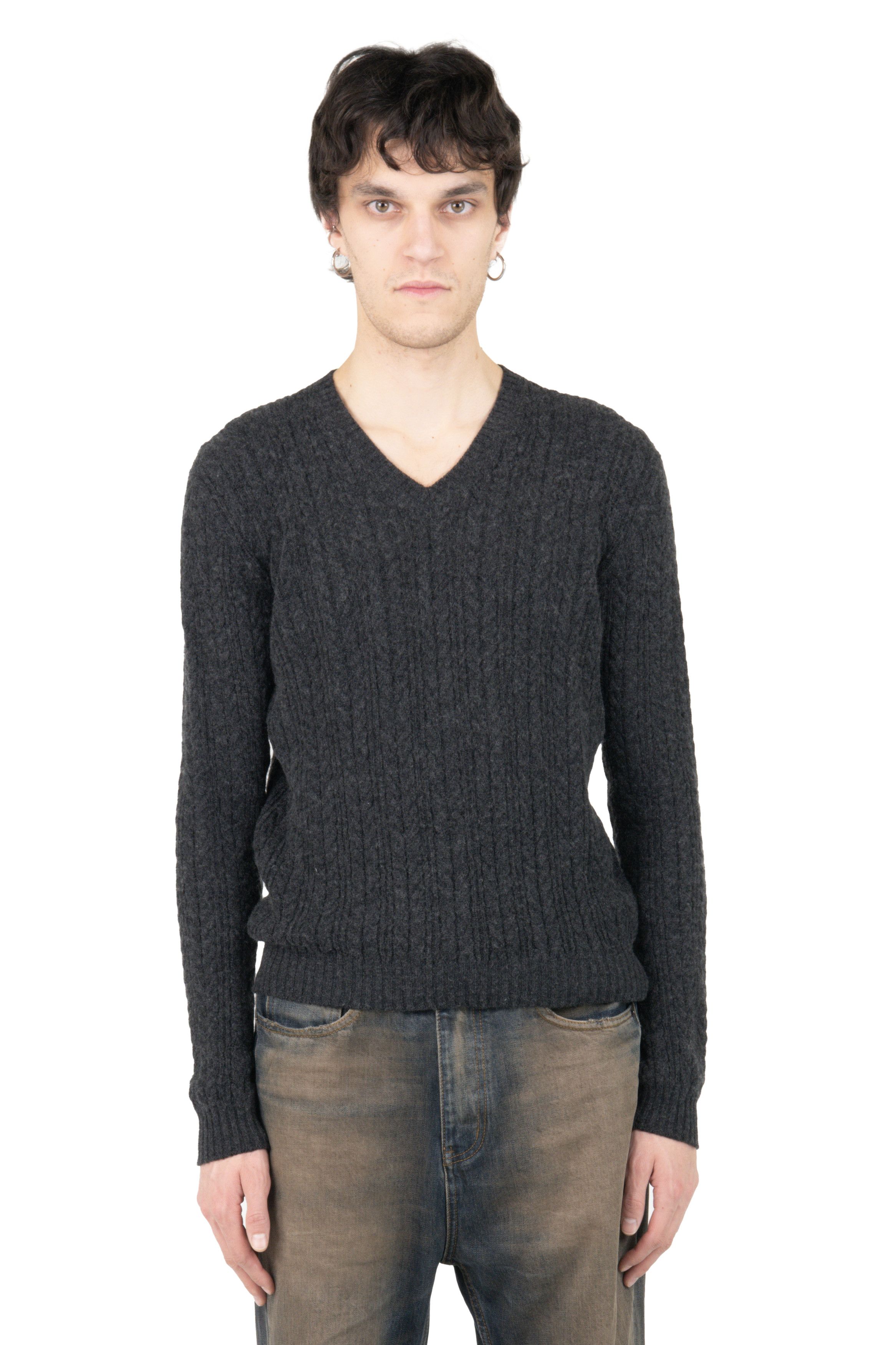 Image of Prada Grey Cashmere V-Neck Sweater in Dark Grey, Men's (Size Small)