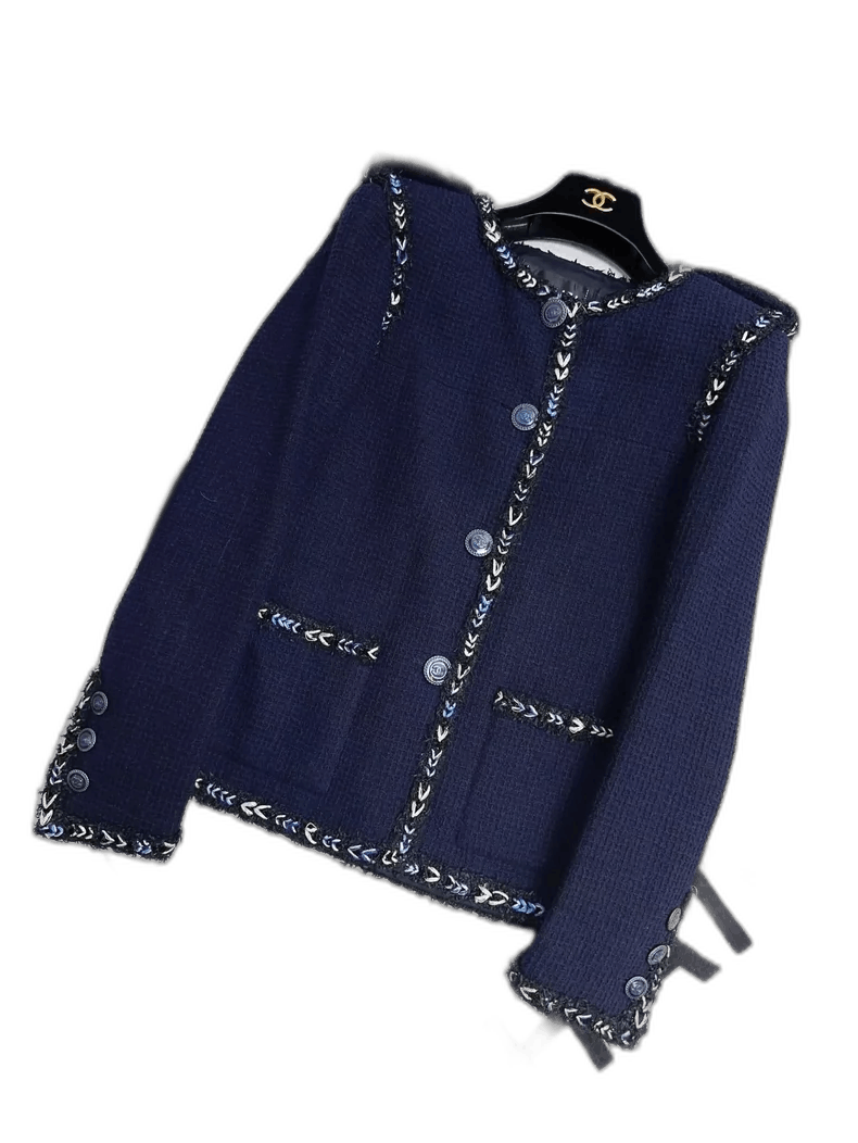 Chanel Chanel Blue Trimmed Jacket from Dubai Collection Size S / US 4 / IT 40 - 1 Thumbnail