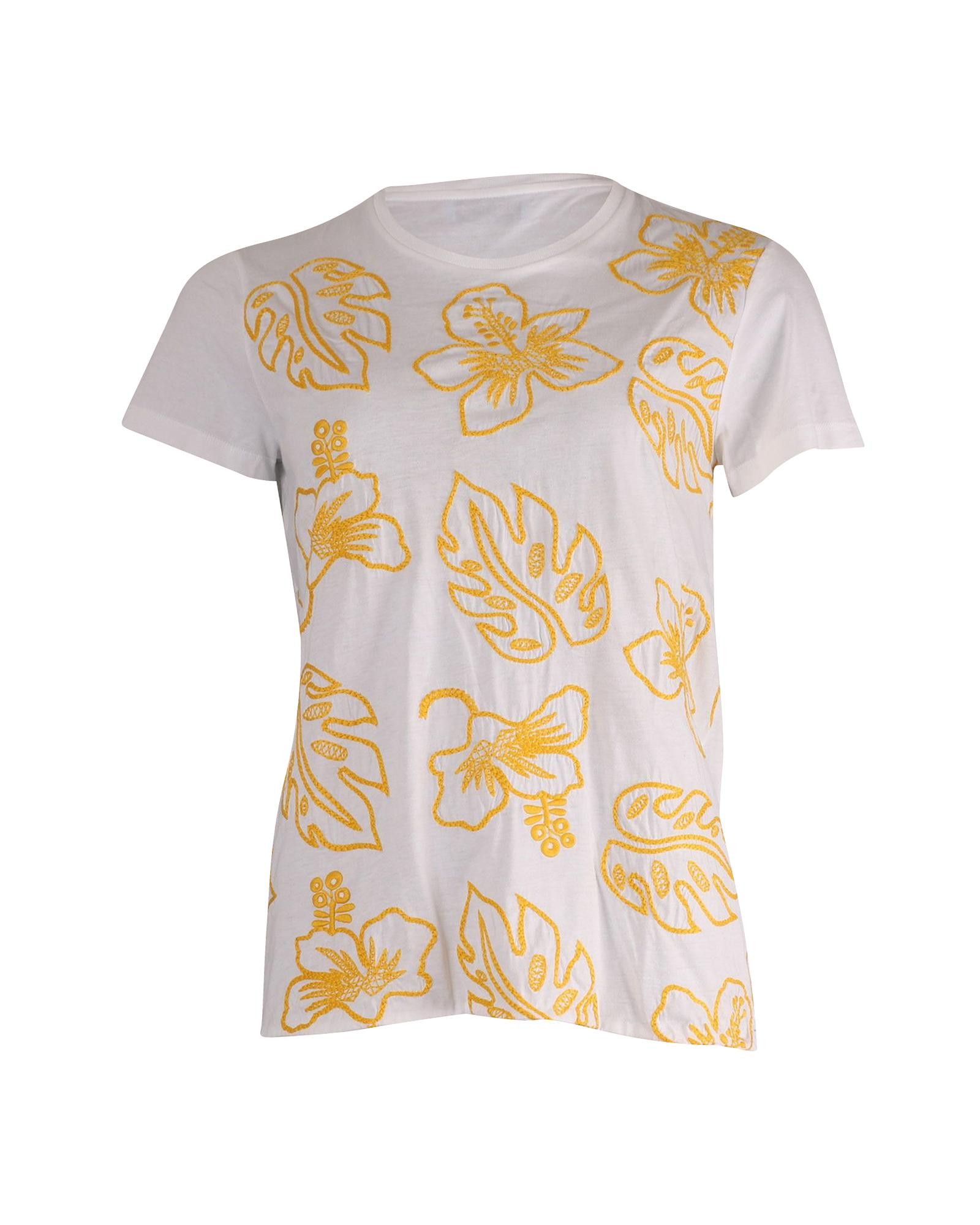 image of Embroidered Short Sleeve T-Shirt In White Cotton By Prada, Women's (Size XL)