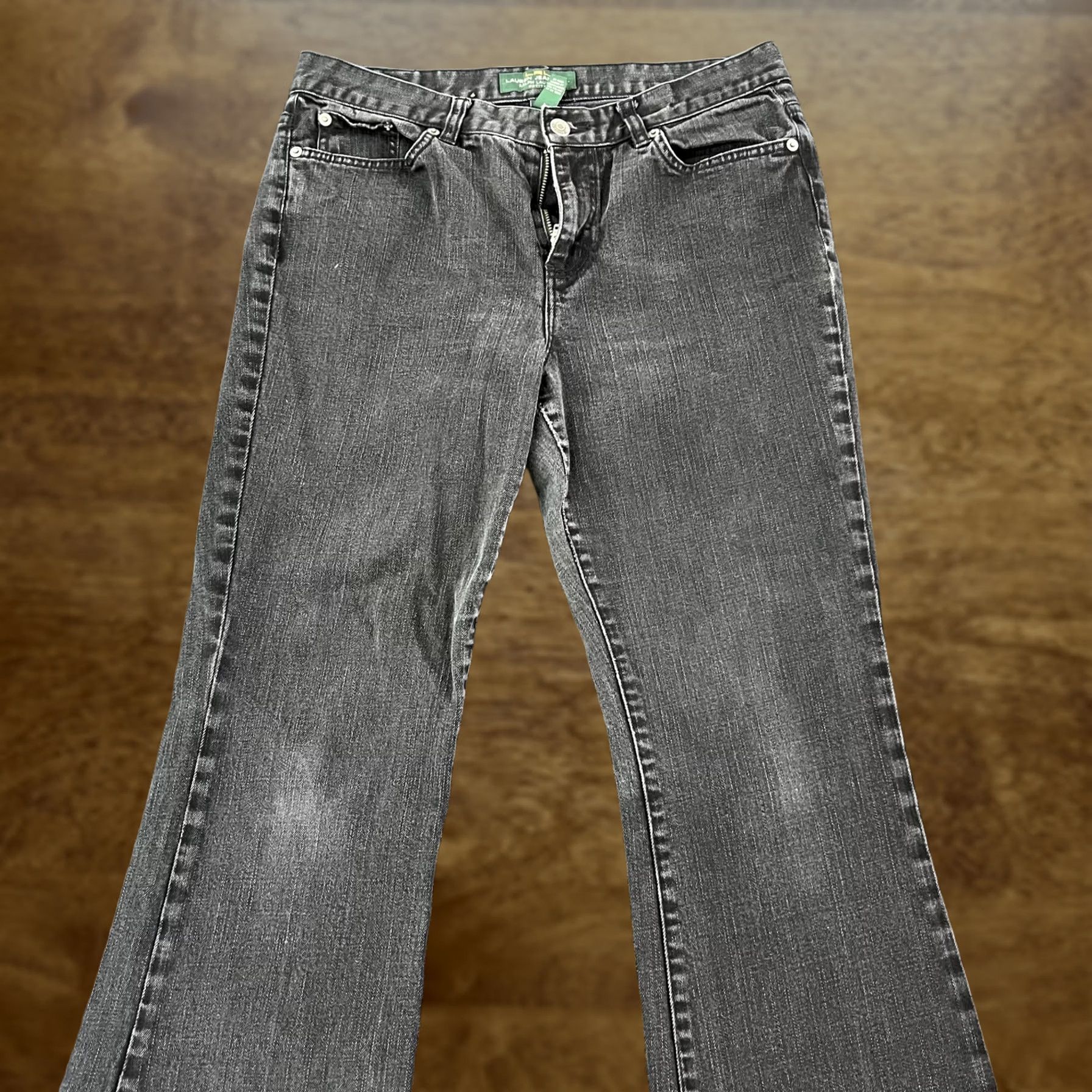 CO VINTAGE? LRL Lauren Jeans Co Jeans Womens 10P Black Bootcut Petite Charcoal Wash Denim Cotton Spandex Zip Embroidered Pockets Mens? Size 32" / US 10 / IT 46 - 1 Thumbnail