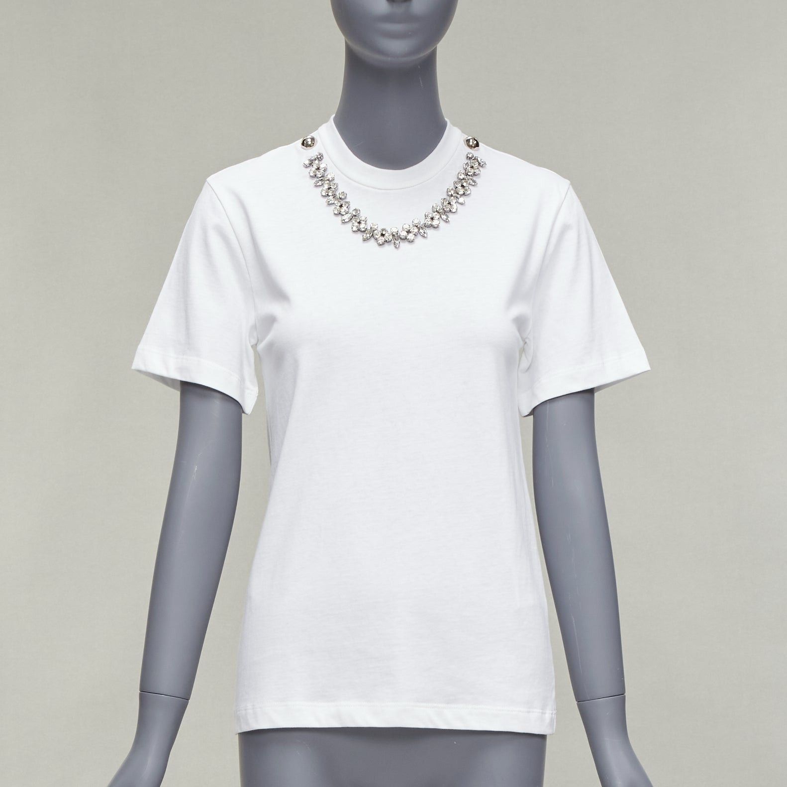 image of Christopher Kane Crystal Rhinestone Dome Stud Necklace White Cotton Tshirt Xs, Women's (Size Small)