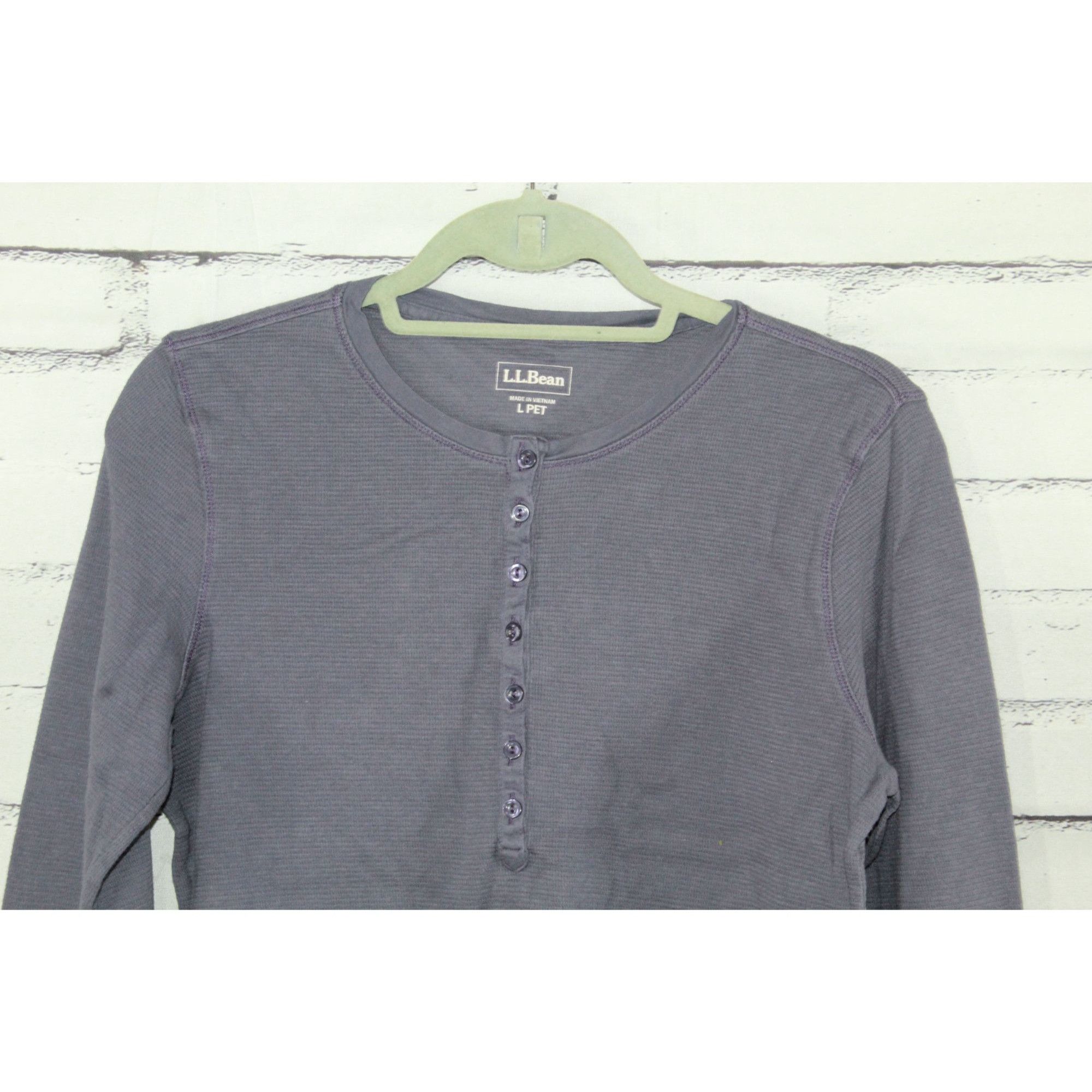 L.L. Bean LL Bean Women's Waffle Knit Henley Shirt Preppy Casual Navy Size L / US 10 / IT 46 - 3 Thumbnail