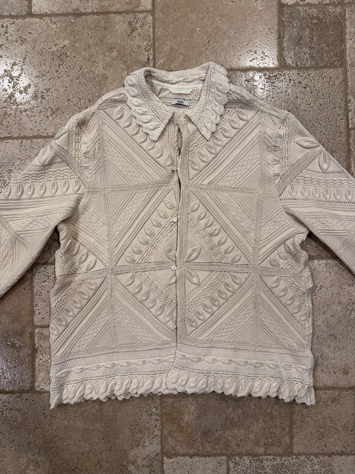 Bode Bode Crochet Frill Collar Overshirt Knit Sweater Jacket Size US XL / EU 56 / 4 - 5 Thumbnail