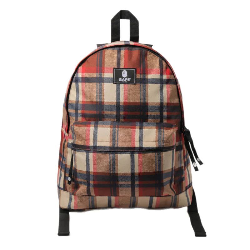 image of Bape Check Daypack Plaid Backpack, Men's