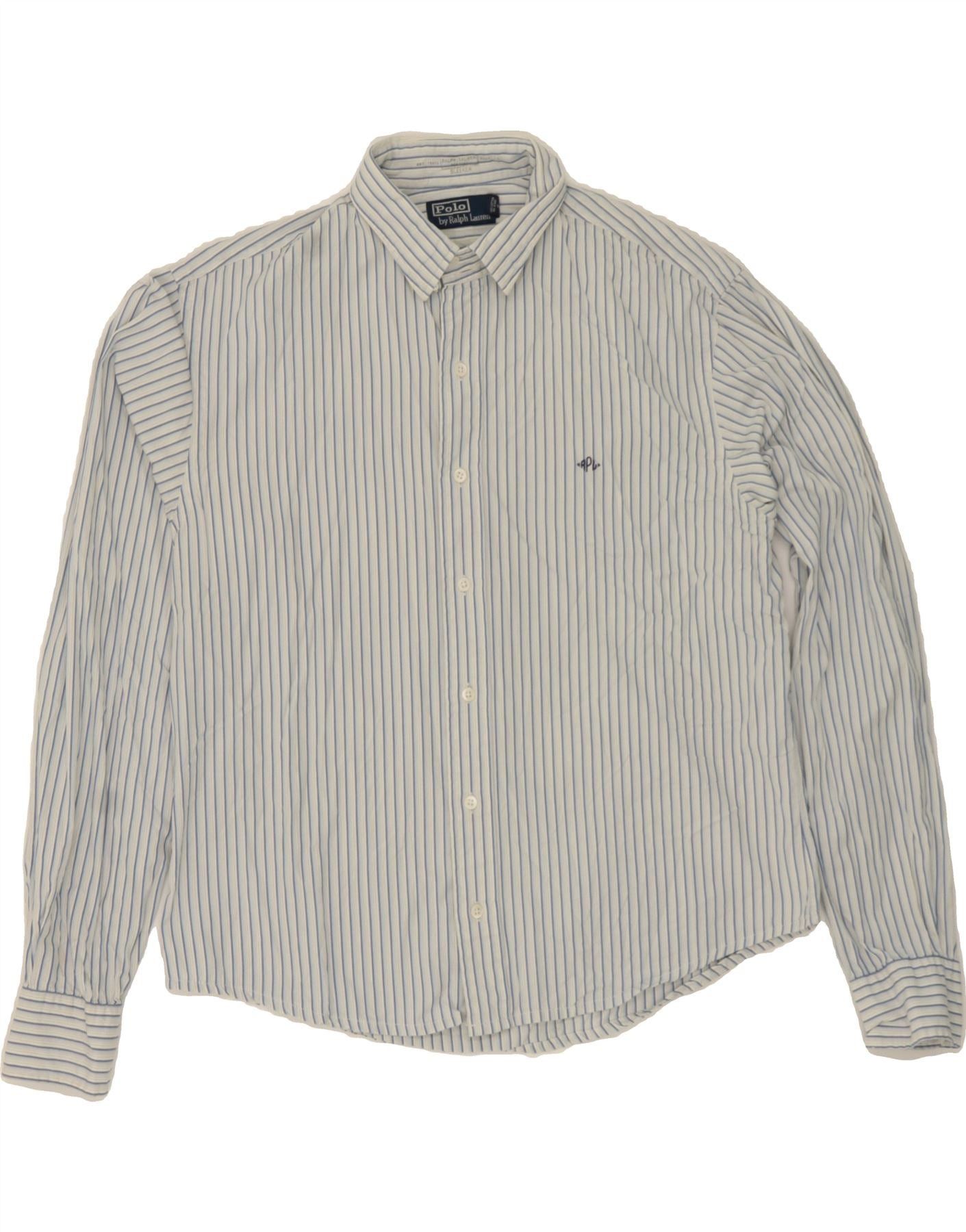 Polo Ralph Lauren Mens Bleecker Shirt Large Blue Striped Cotton Size US L / EU 52-54 / 3 - 1 Thumbnail