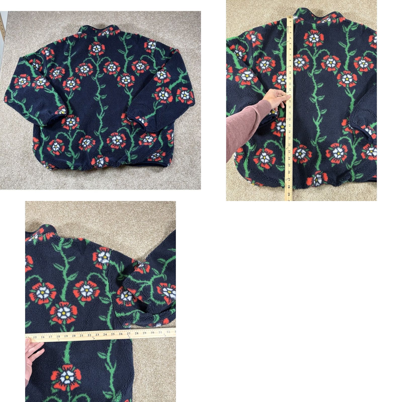 Vintage Blazer Shirt Jacket Mens XL Blue Fleece Long Sleeve Rose Print Puffer Breathable Pocket Stand-Up Collar Casual Travel Workwear Size US XL / EU 56 / 4 - 8 Thumbnail