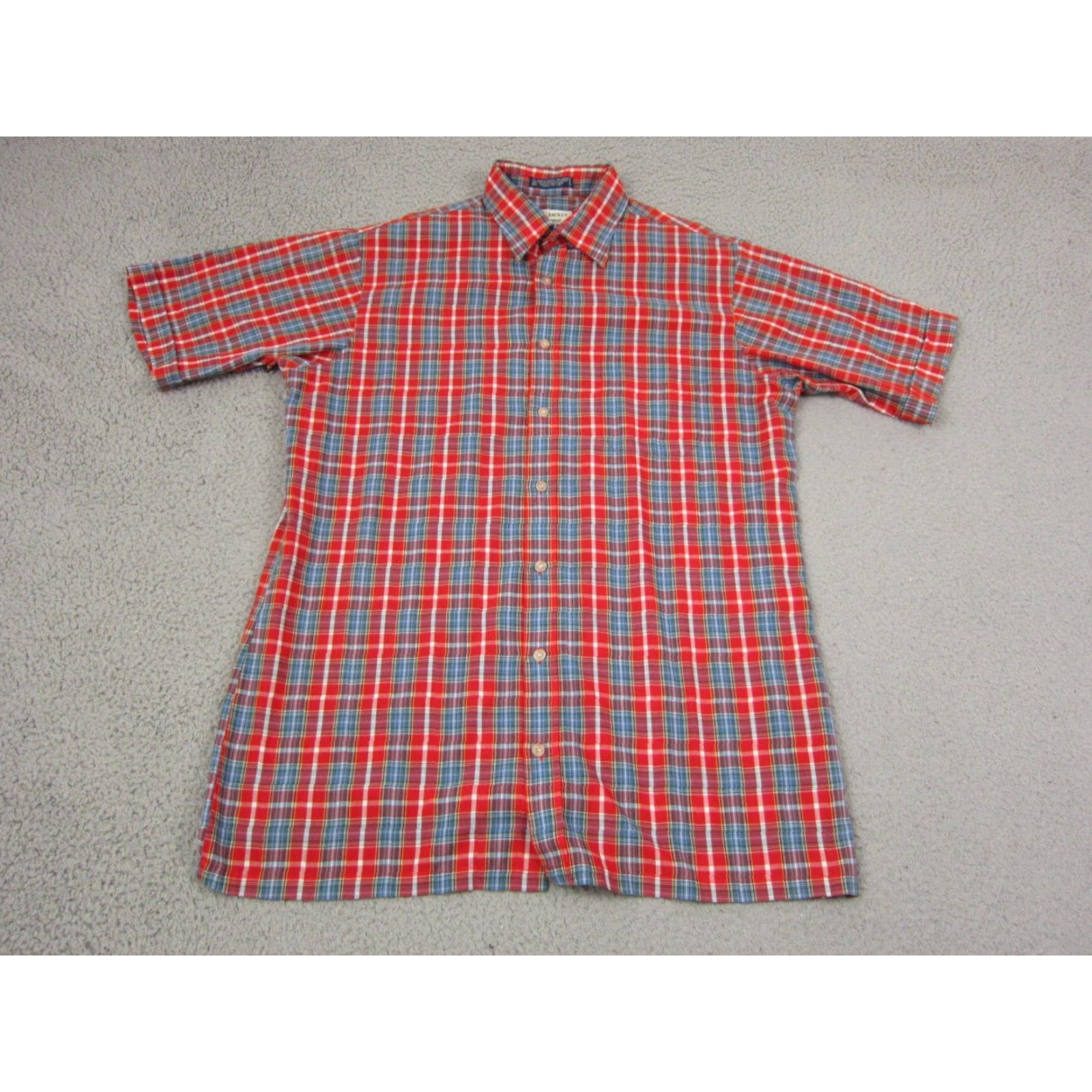 Enro VINTAGE ENRO Shirt Mens LT Red Plaid Button-Up Short Sleeve Casual Workwear 80s 90s Outdoor Camp Classic Made in USA Size US L / EU 52-54 / 3 - 2 Thumbnail