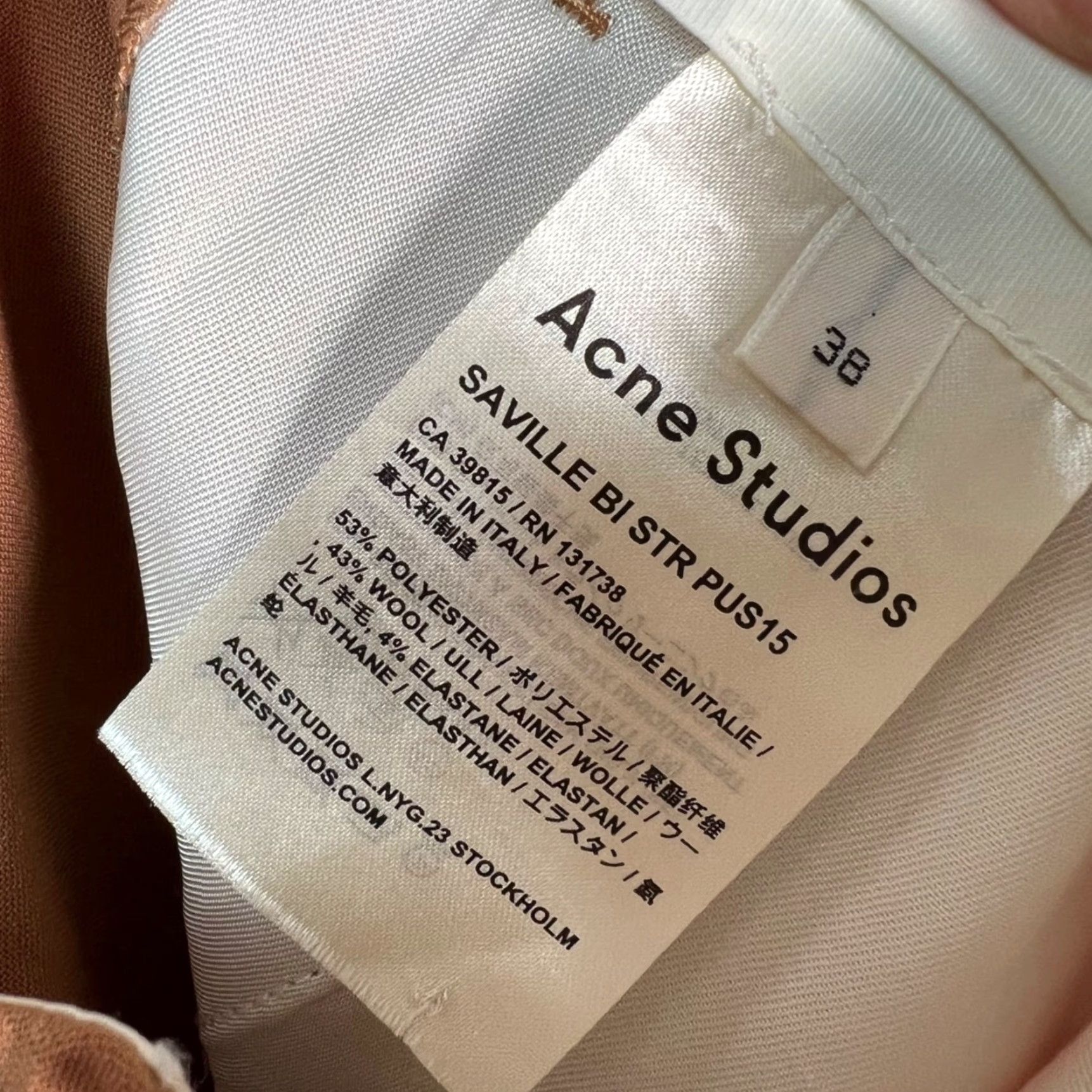 Acne Studios Acne Studios Mens Pants 38 Tan Wool Blend Tailored Trousers Brown Polyester Wool Straight Front Dress Pants Mens 38 Vintage No 7/10 Mild Stain Size US 38 / EU 54 - 4 Thumbnail