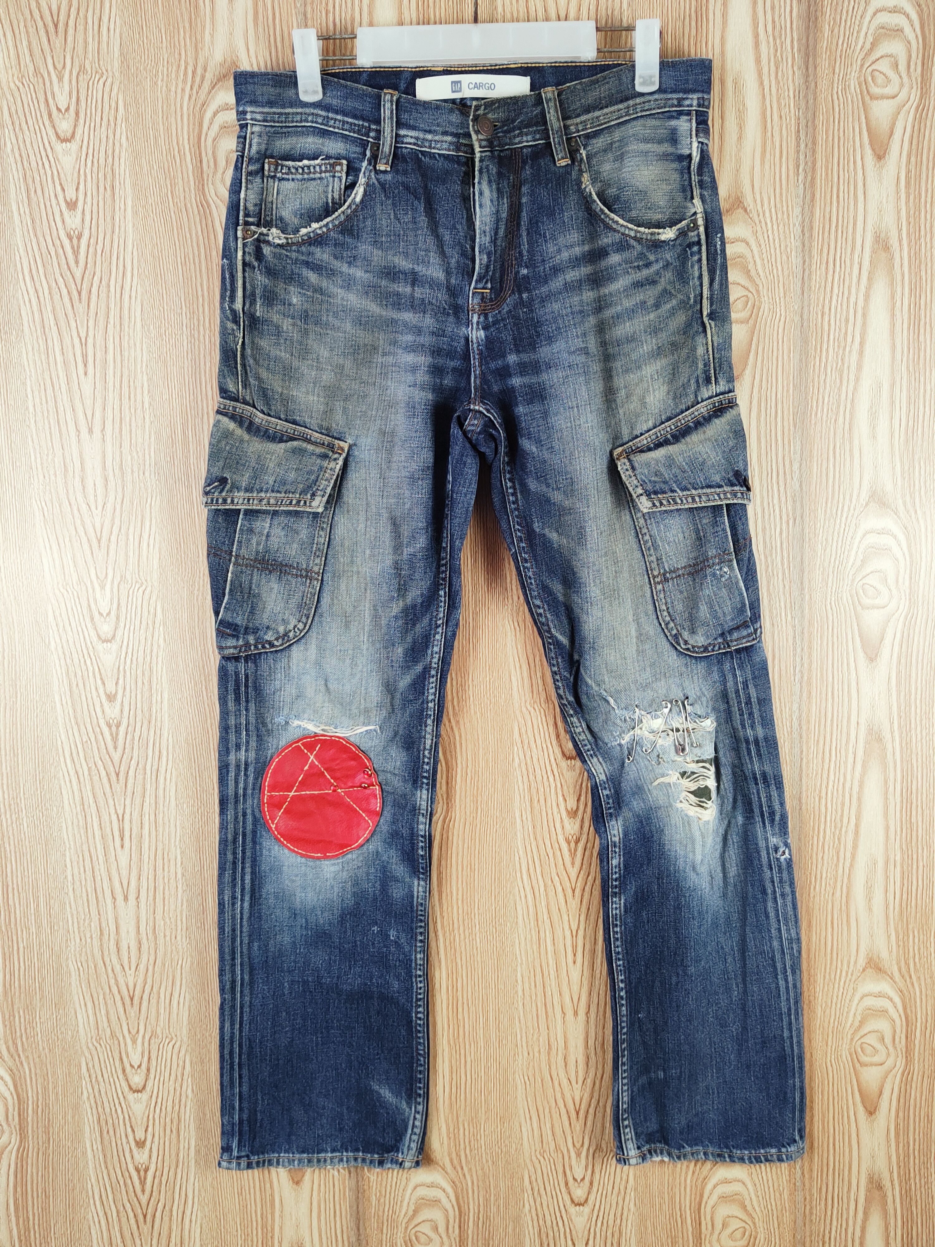 Gap DL Gap Dark Blue Faded Distressed Ripped Cargo Jeans #W023 Size US 31 - 1 Thumbnail