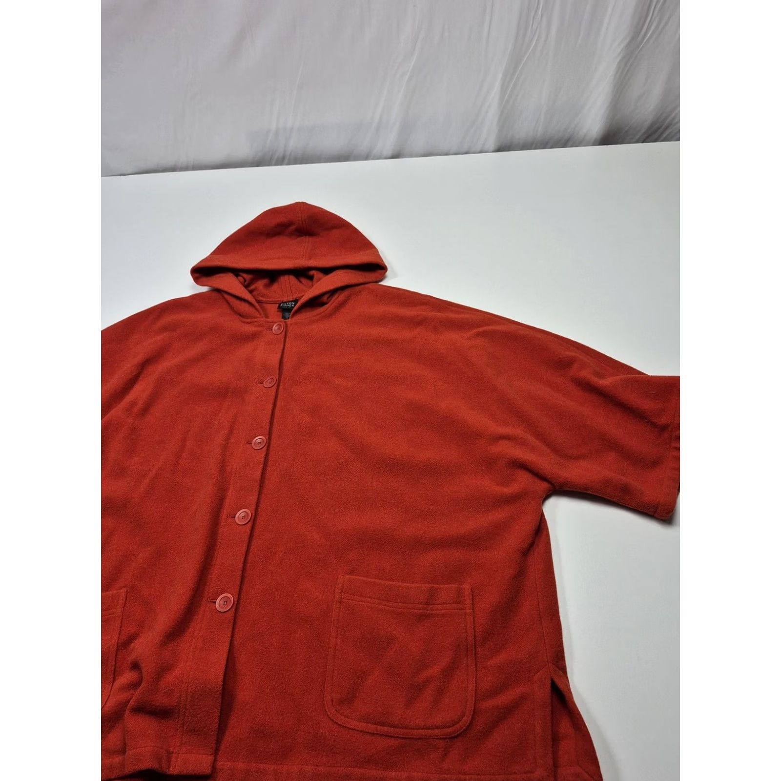 Eileen Fisher Eileen Fisher Poncho Jacket Womens 2X Orange Wool Hooded Short Sleeve Button Size 40" / US 18 - 2 Thumbnail
