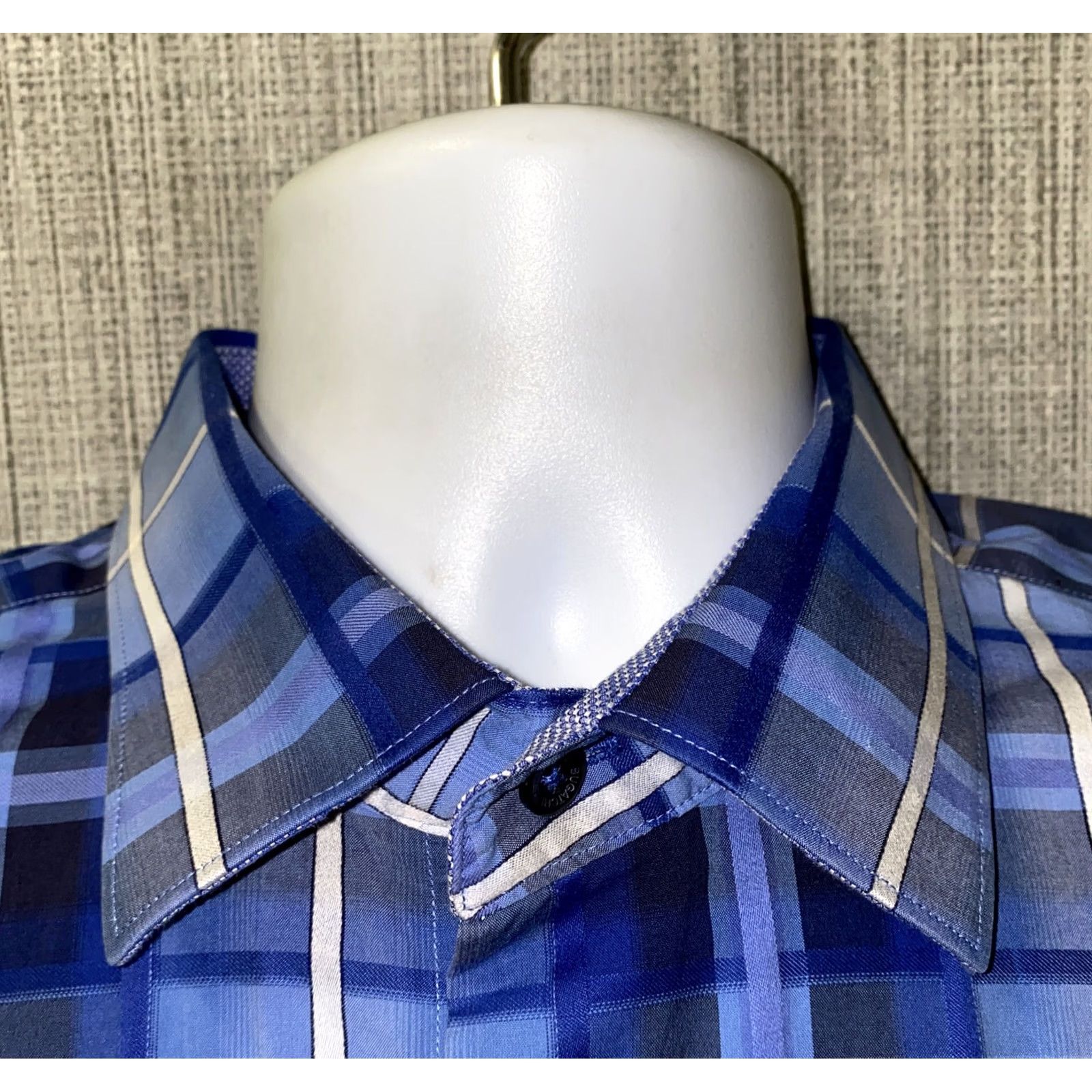 BUGATCHI Bugatchi Uomo Shirt Long Sleeve Blue Plaid L Mens Button-Up Collar-Down Button-Up Regular Cotton Size US L / EU 52-54 / 3 - 3 Thumbnail