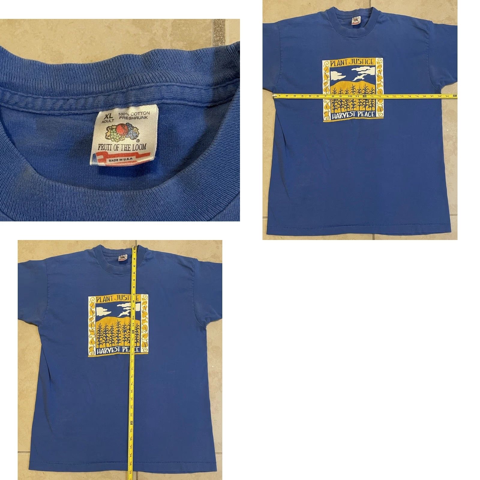 Vintage VINTAGE Plant Justice Harvest Peace Faded Shirt XL Hippie 80s 90s Blue Single Stitch T-Shirt Men Graphic Tee Size US XL / EU 56 / 4 - 9 Thumbnail