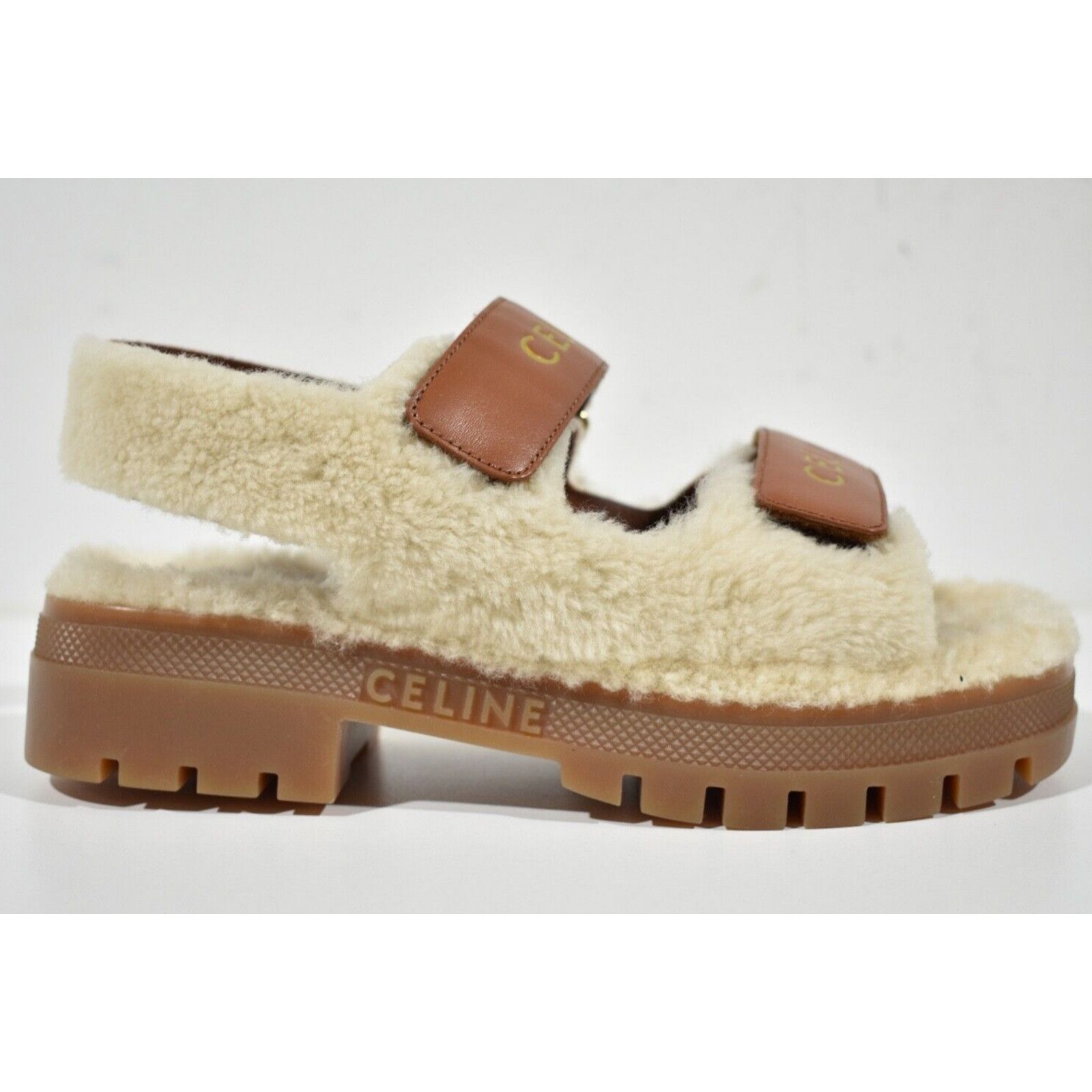 Celine Celine Leo Scratch Sandal Shearling Fur Tan Leather Logo Size US 10 / IT 40 - 2 Thumbnail