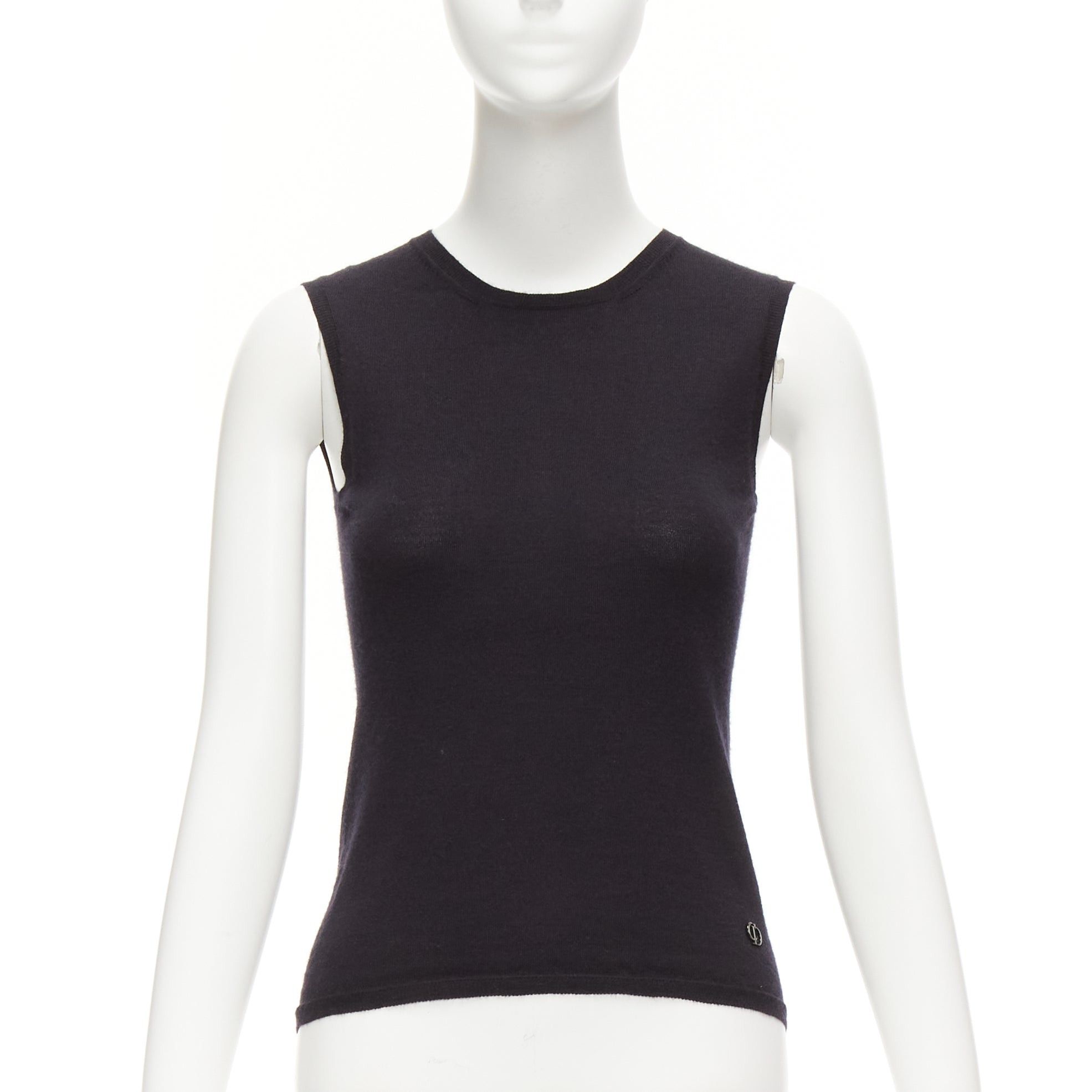 image of Christian Dior Black Cashmere Silk Cd Logo Charm Knit Tank Vest Fr36 S, Women's (Size Small)