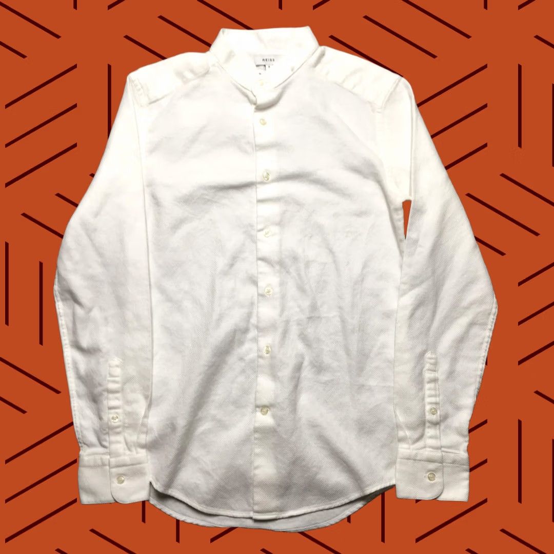 Reiss Reiss Shirt Mens Small White Grandad Collar Slim Fit Long Sleeve Textured Cotton Size US S / EU 44-46 / 1 - 1 Thumbnail