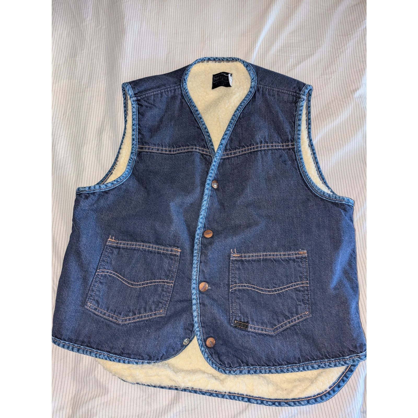 Sears Vintage 70's Sears Roebucks Sherpa Lined Denim Vest Medium Size US M / EU 48-50 / 2 - 1 Thumbnail