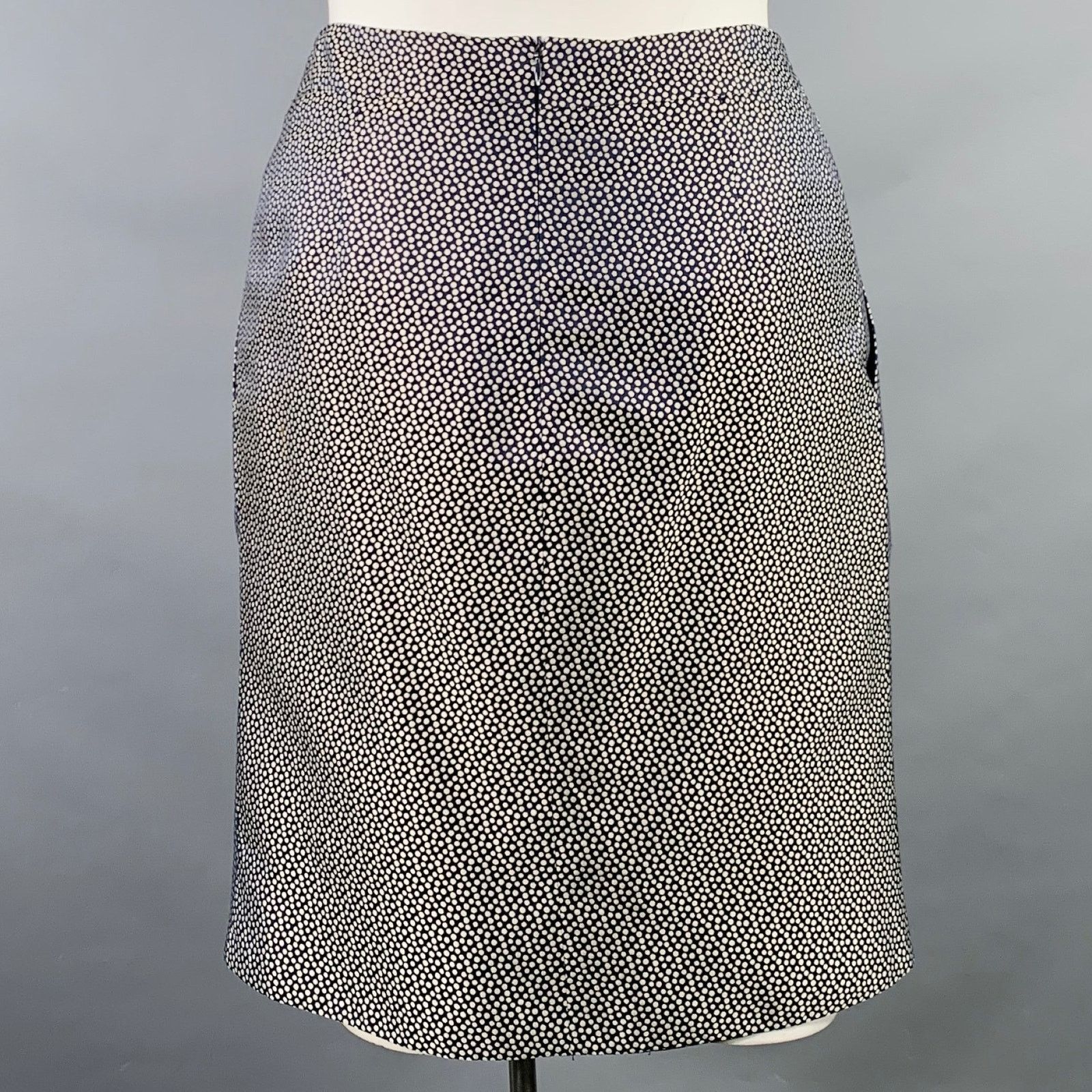 Other PAUW Size L Navy Cream Silk Dots Pleated Skirt Size 34" / US 12 / IT 48 - 3 Thumbnail
